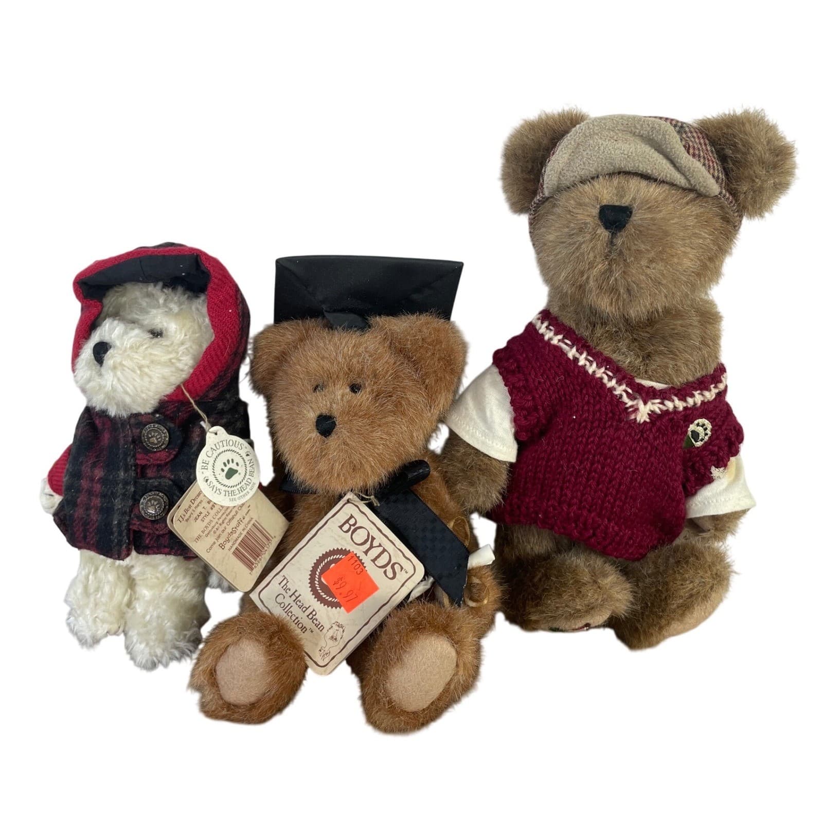Boyds Bears Plush Lot 3 Bailey Friends Graduation Golf Winter Sweater Tagged