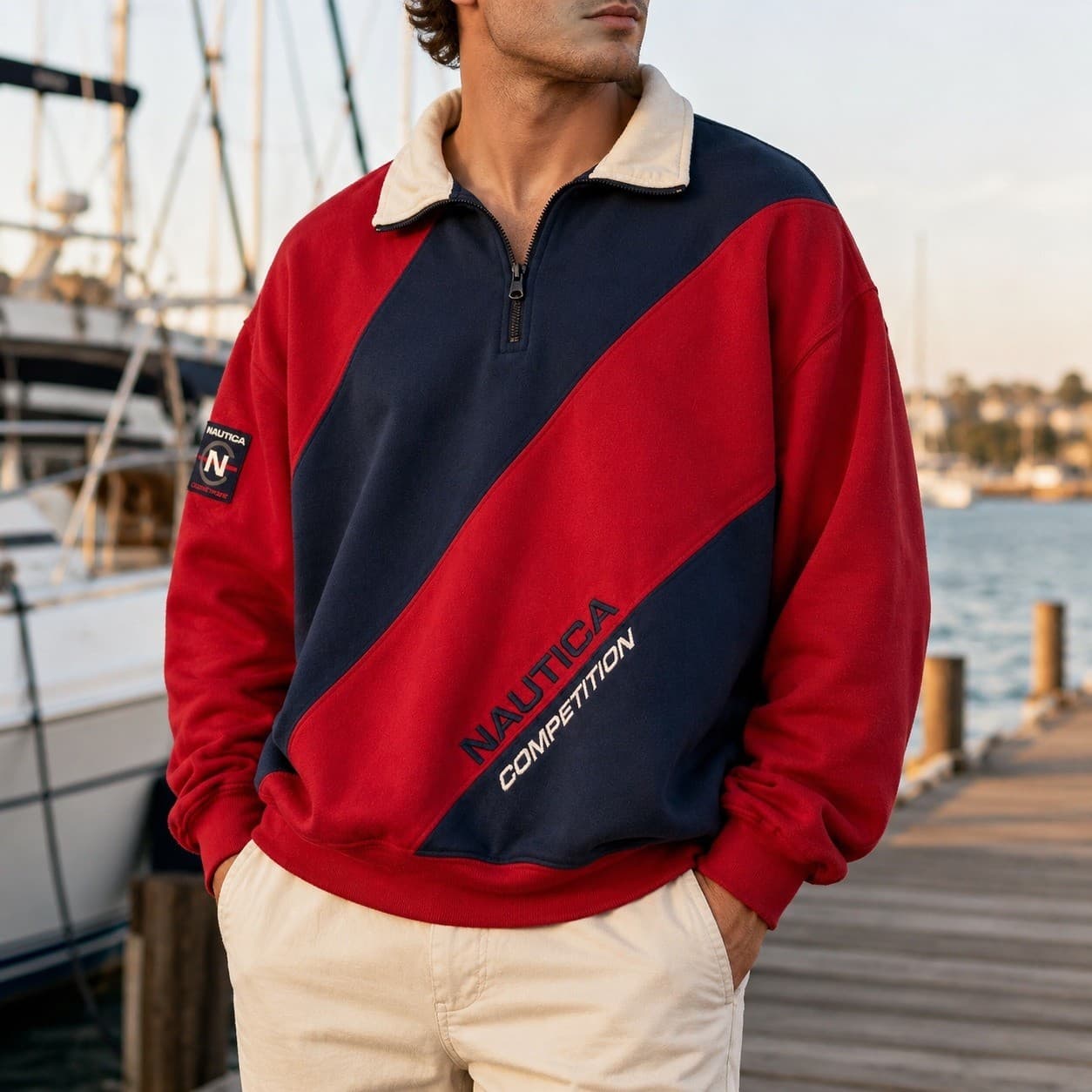 Vintage Nautica Competition Pullover Jacket Mens XXL Red Navy 90s Sailing