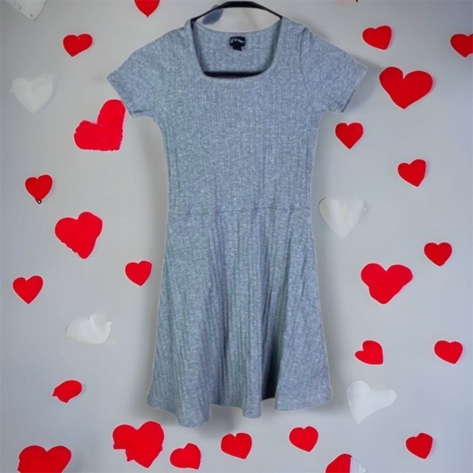 Art Class Dress Girls Large L Gray Ribbed Short Sleeve Skater Casual NWOT