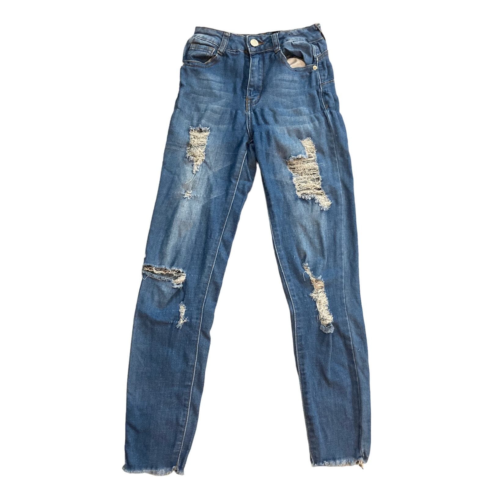 Blue Republic Jeans Womens 0 Medium Wash Distressed Skinny Raw Hem Stretch