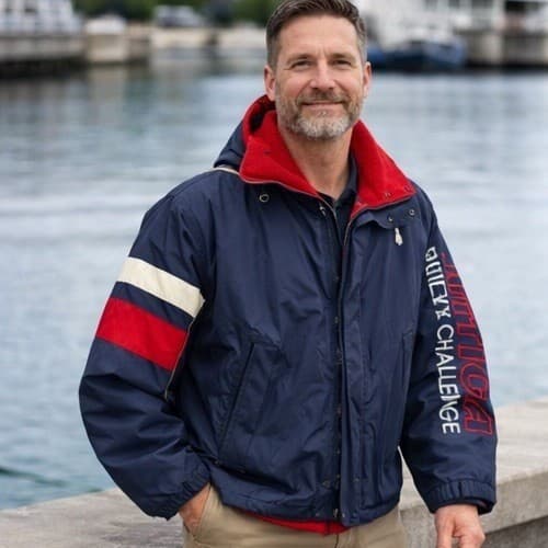 Vintage Nautica Blue Water Challenge Jacket Mens M Spell Out Sailing