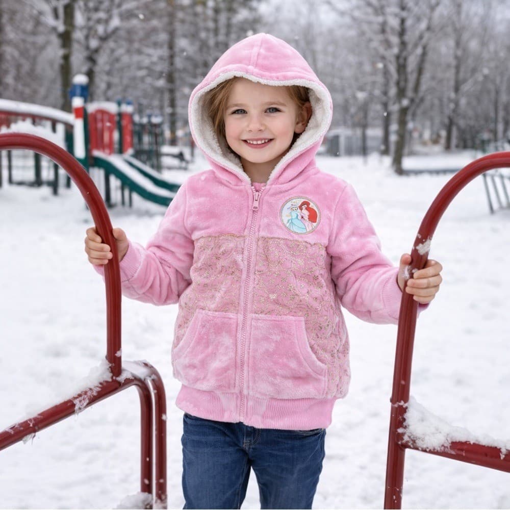 Disney Princess Ariel Cinderella Pink Sherpa Girls Hoodie Jacket Size 6