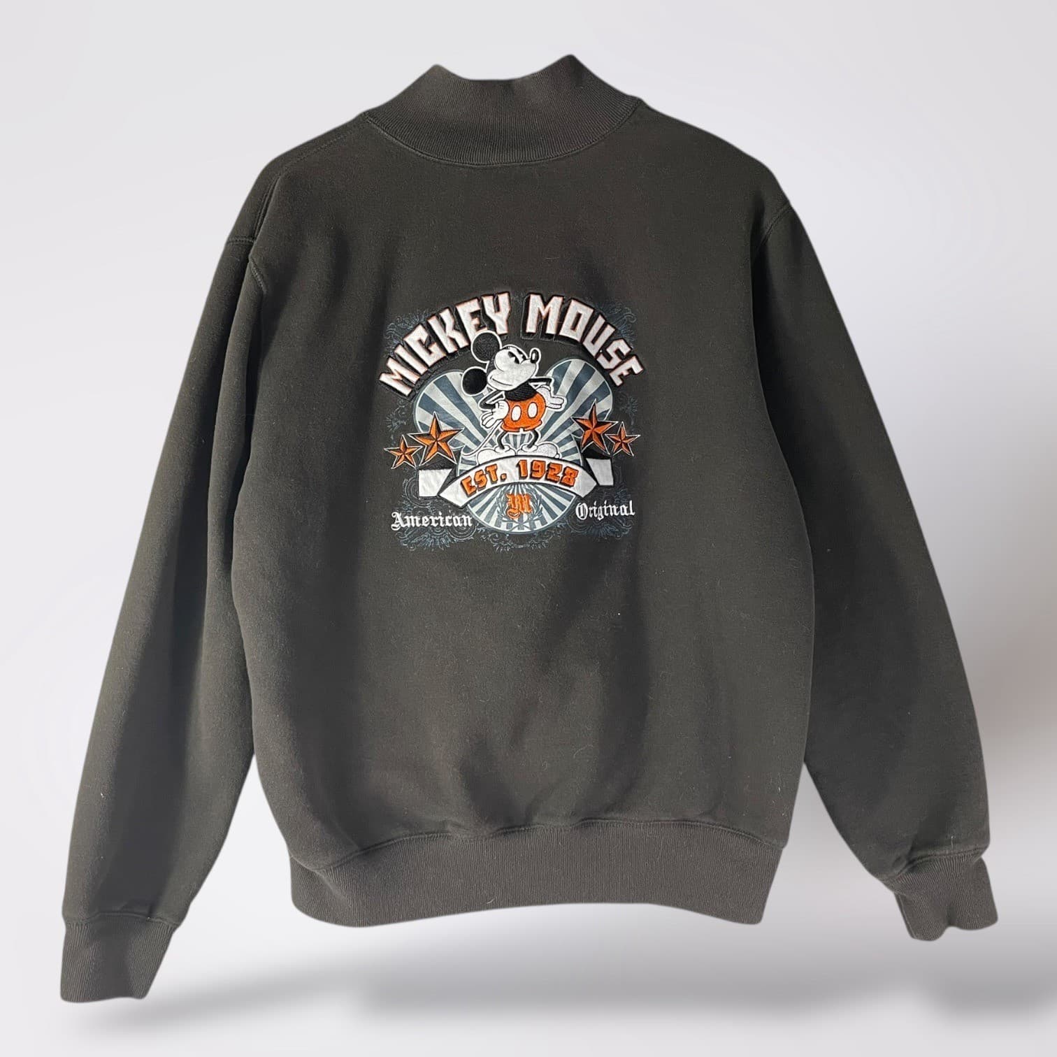 Disney Parks Mickey Mouse Quarter Zip Sweatshirt Large Gray Pullover