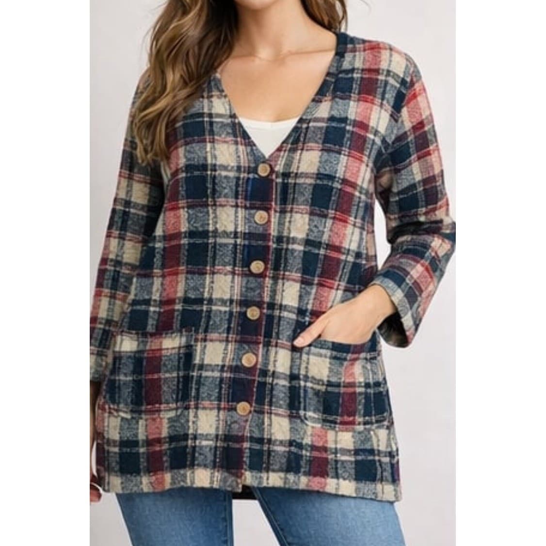 Express Tricot Plaid Button Front Coatigan Vintage Cardigan Jacket Women XL