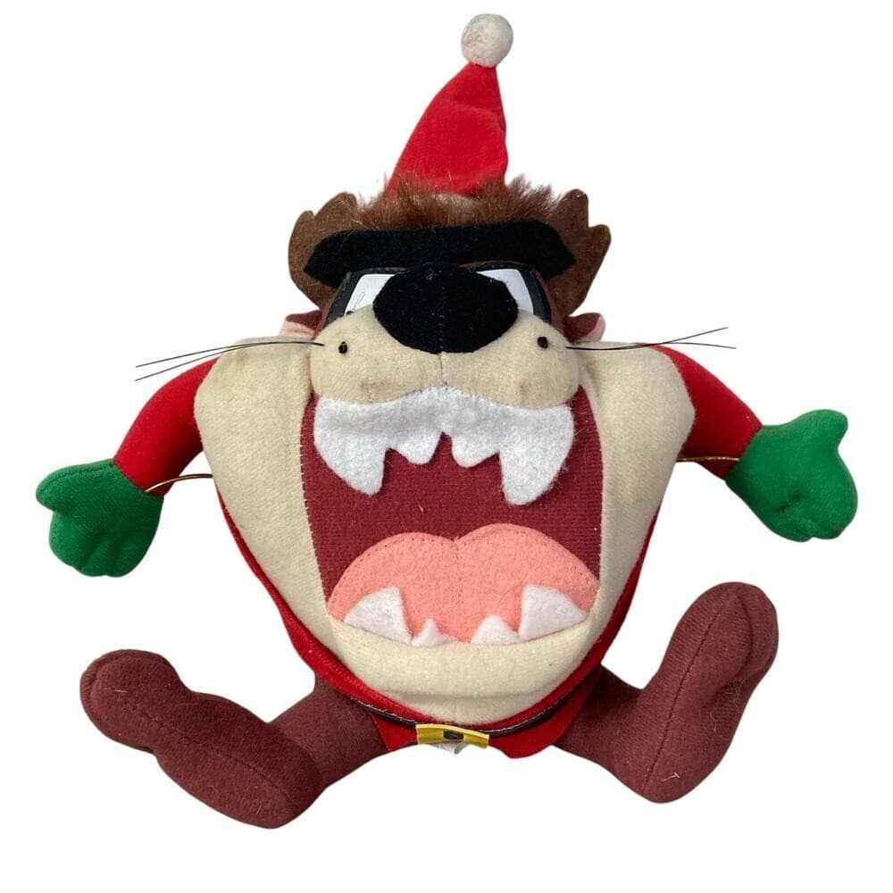Vintage 1997 Looney Tunes Taz Santa Plush Doll Christmas Decor Warner Bros 7 in