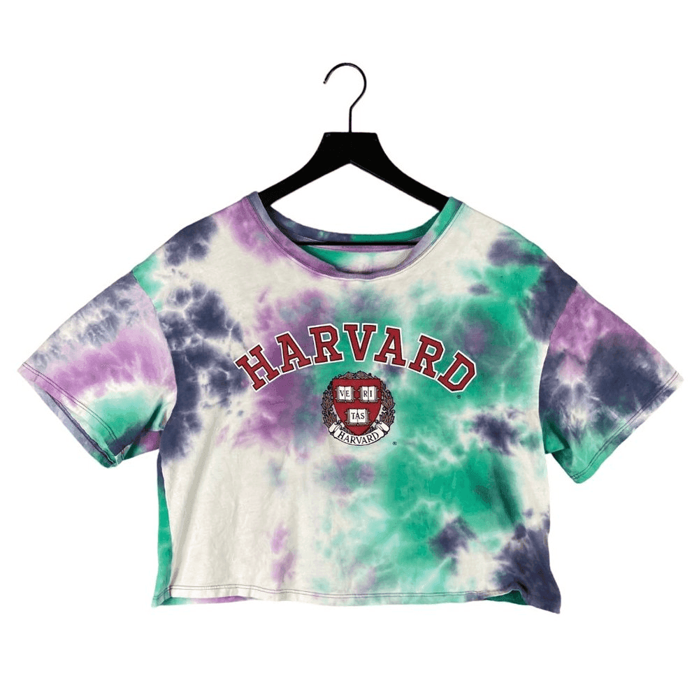 Harvard Crop Shirt Womens University Short Sleeve Tee Tie Dye Graphic 2XL XXL