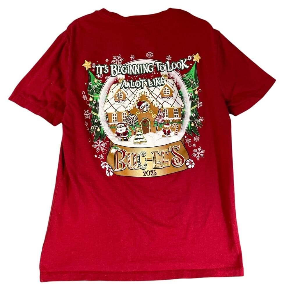 Buc-ee's Bucees 2023 Christmas Shirt Youth L Red Gingerbread Holiday Graphic Tee
