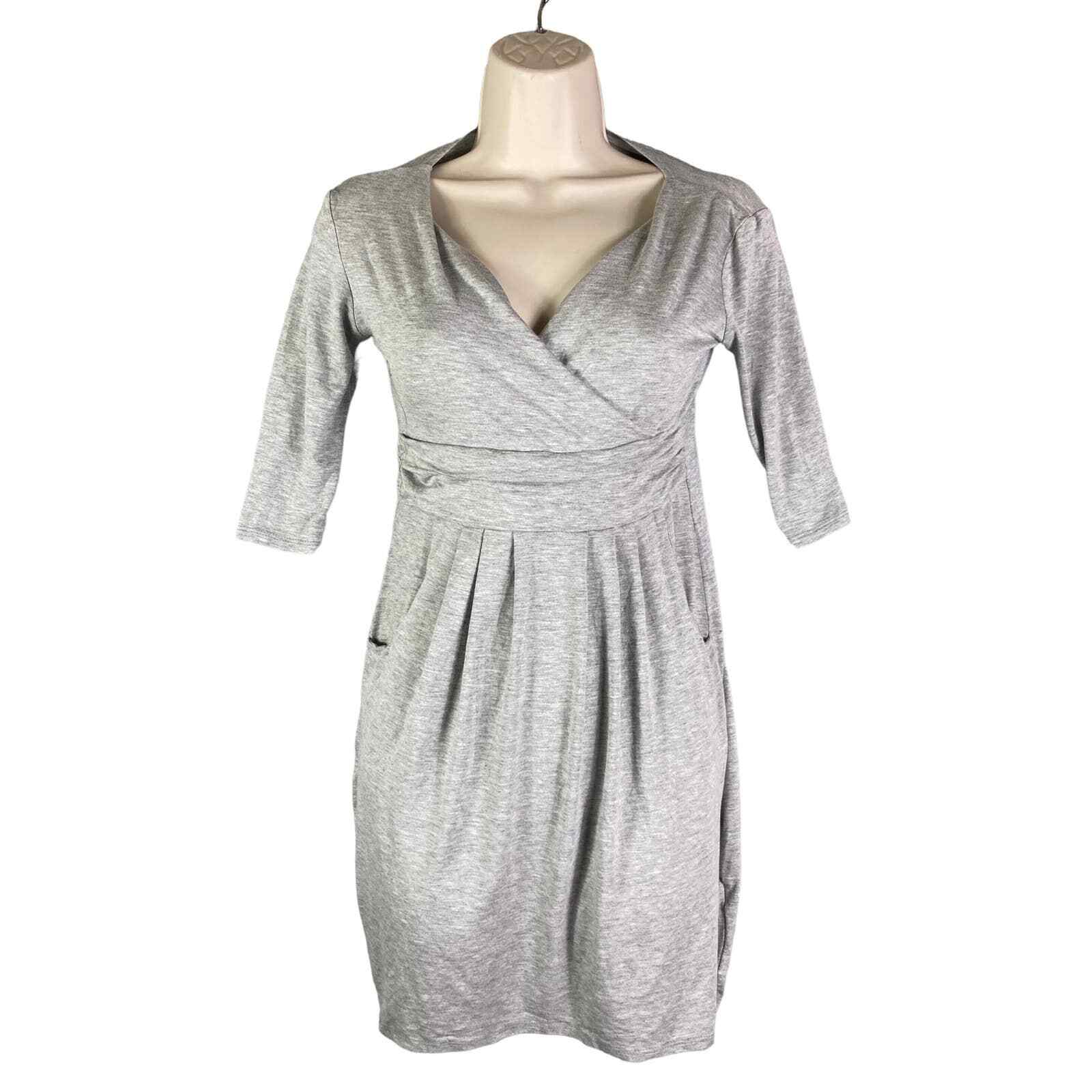 NWT Wrap Dress Womens Medium Gray Midi Rayon Spandex Casual Office Stretch
