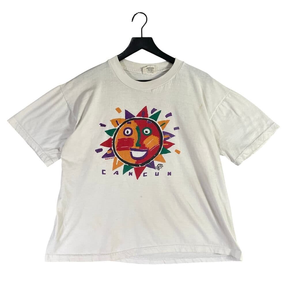 Vintage Cancun Mexico T Shirt Mens XL Sun Face Graphic Tee Miro Toucan 90s