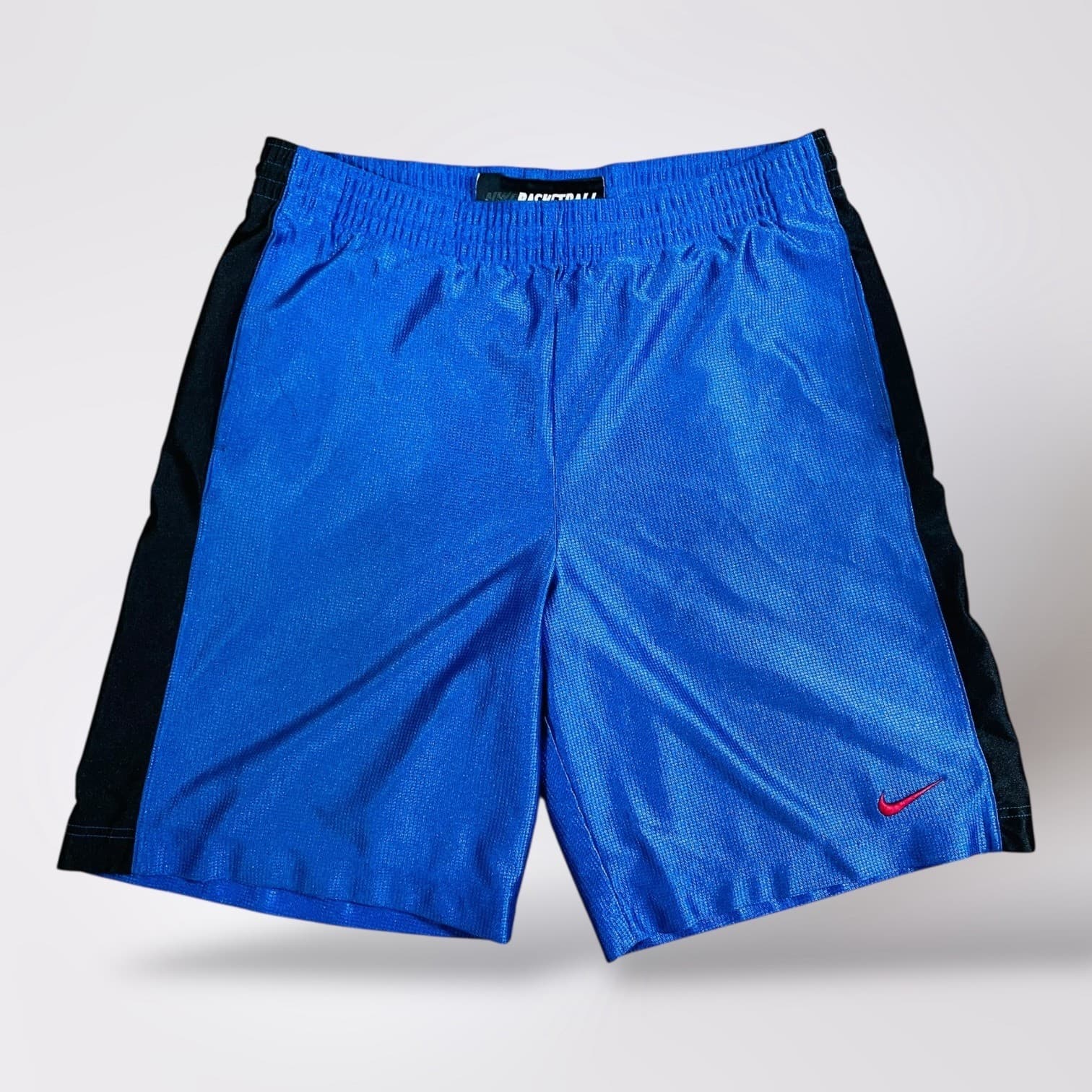 Nike Basketball Shorts Mens Medium Blue Black Mesh Swoosh Y2K Vintage