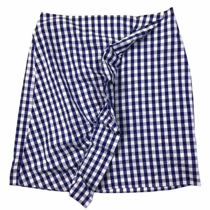 Xhilaration Skirt Womens Medium Blue White Plaid Ruffle Mini Y2K Preppy