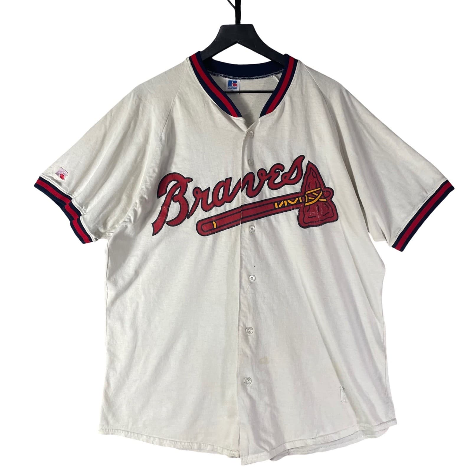 Vintage 90s Atlanta Braves Jersey Mens L Russell Athletic MLB Button Front USA