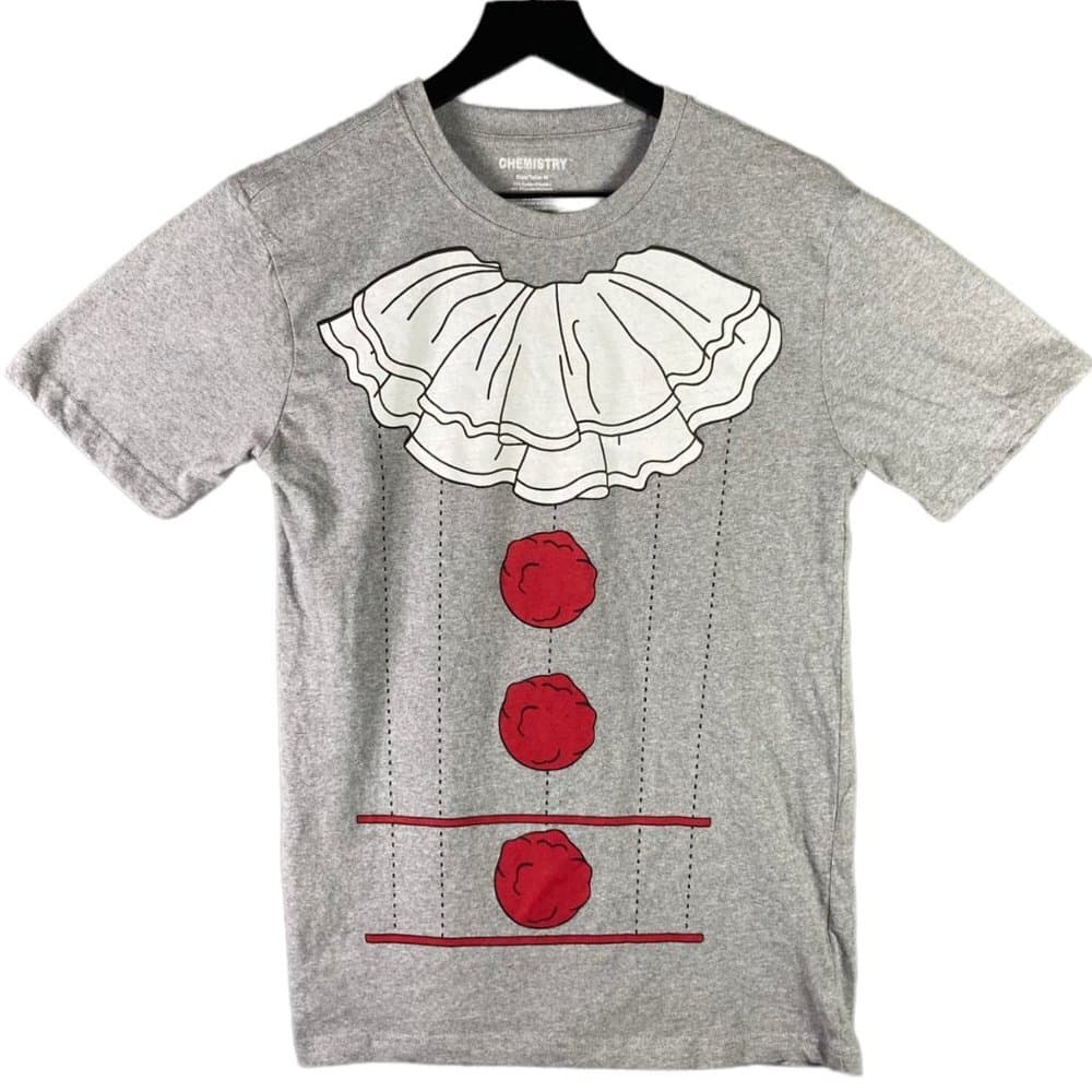 Clown Costume T Shirt Mens Medium Halloween Gray Red Button Graphic Tee