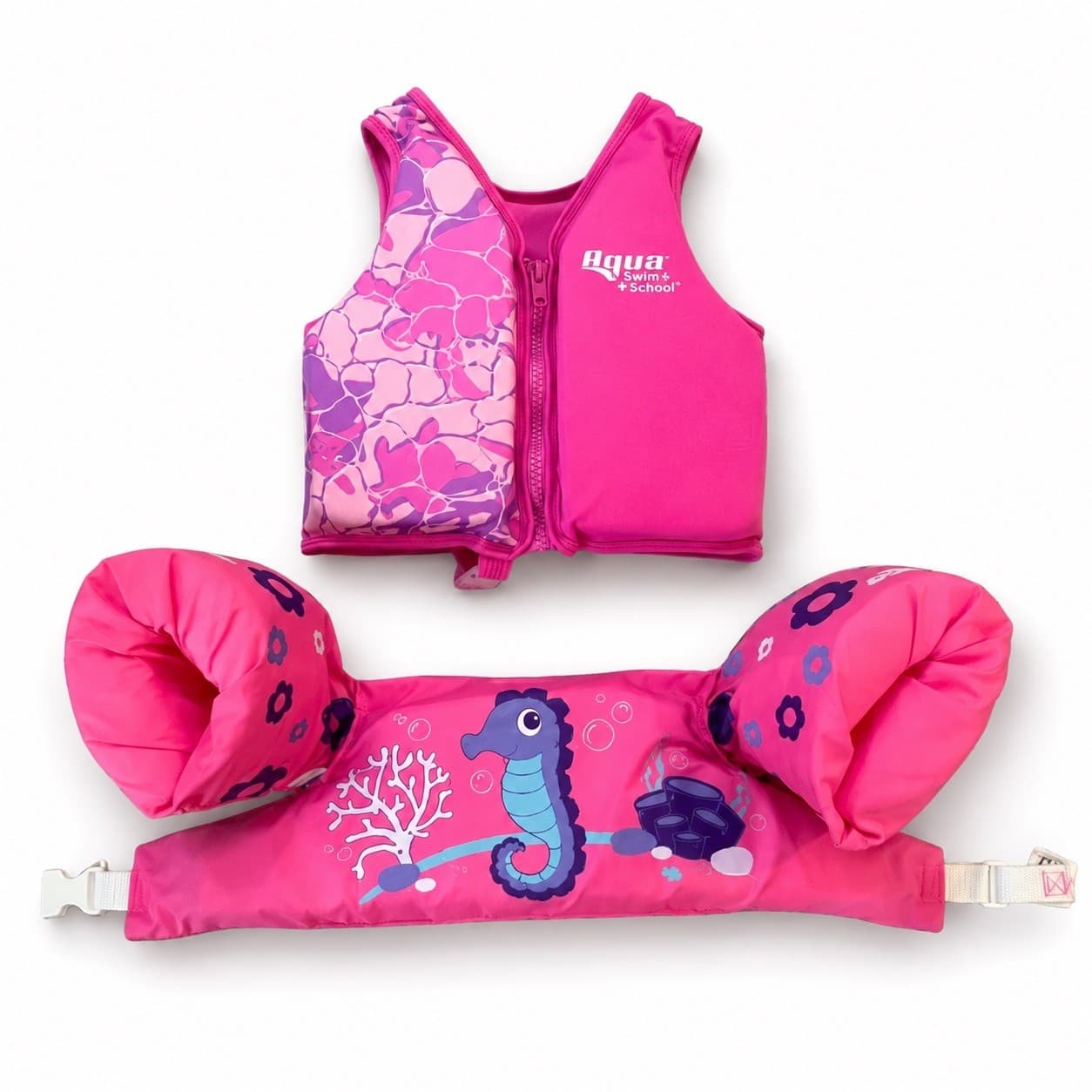 SwimSchool Kids Swim Trainer Vest Pink Arm Floaties 4-6 33-55 lb Pool