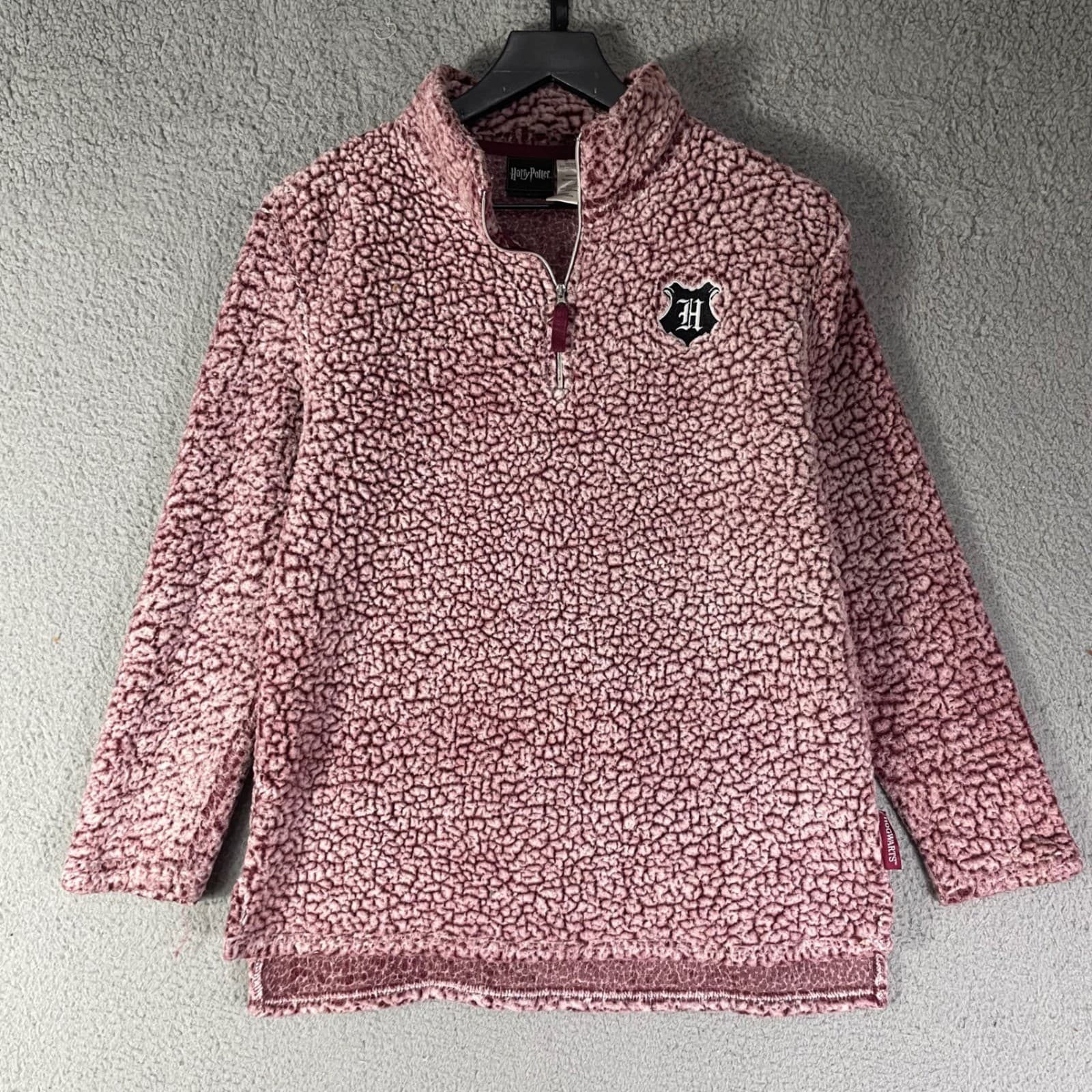 Harry Potter Sherpa Fleece Womens M Hogwarts Quarter Zip Pullover Pink Burgundy