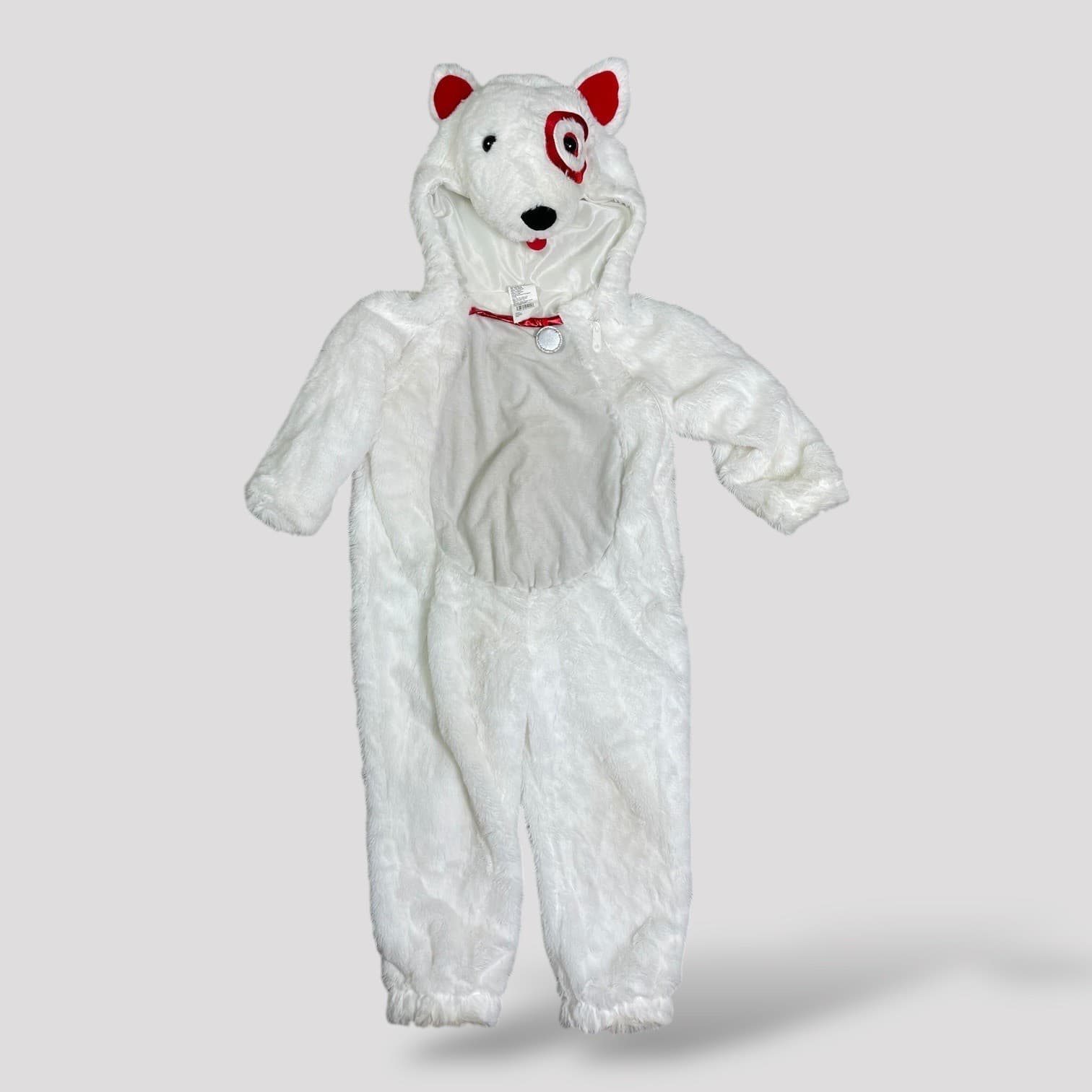 Target Bullseye Dog Costume Toddler 2T 3T Halloween White Faux Fur Hooded