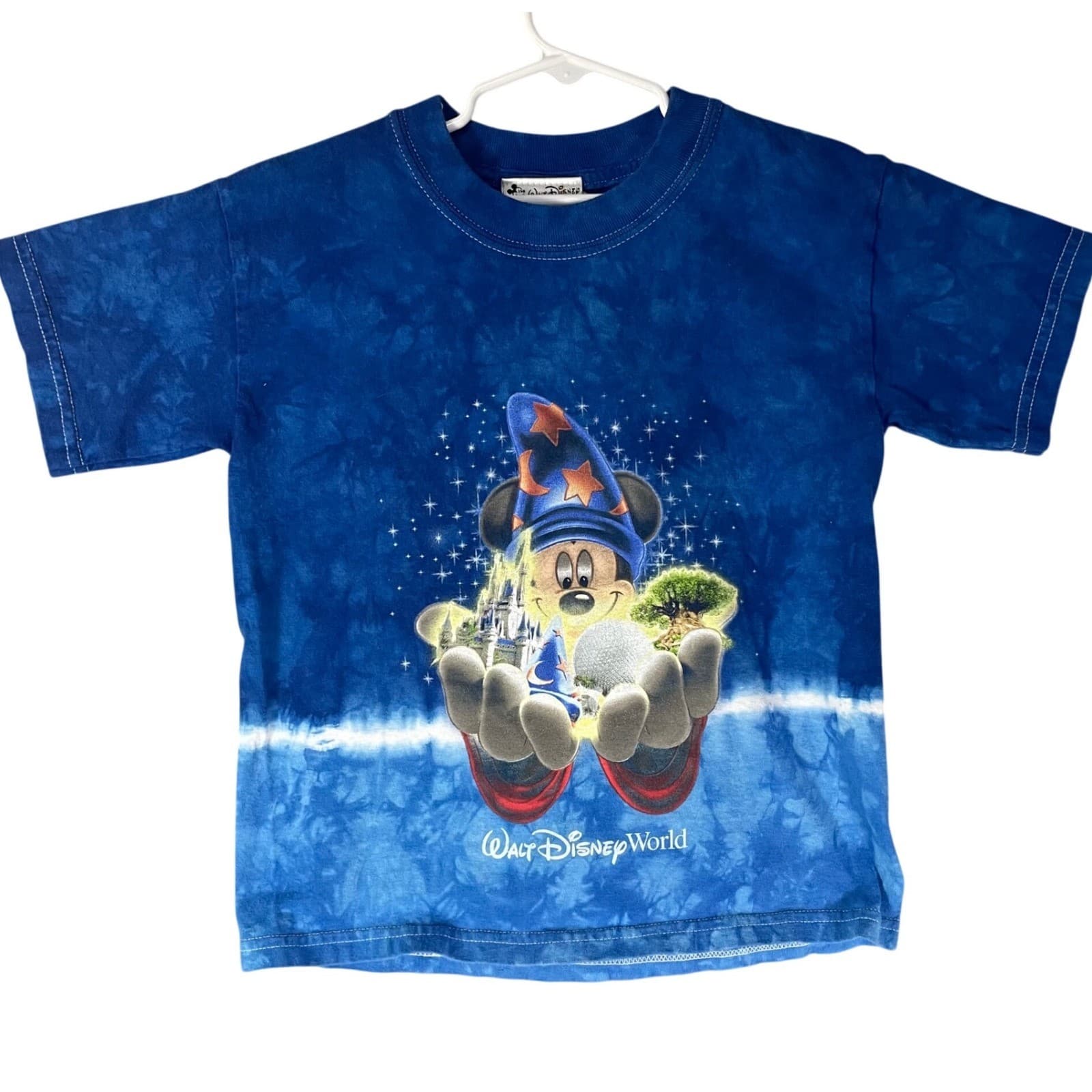 Disney Sorcerer Mickey T Shirt Kids XS Blue Fantasia Castle Graphic Tee