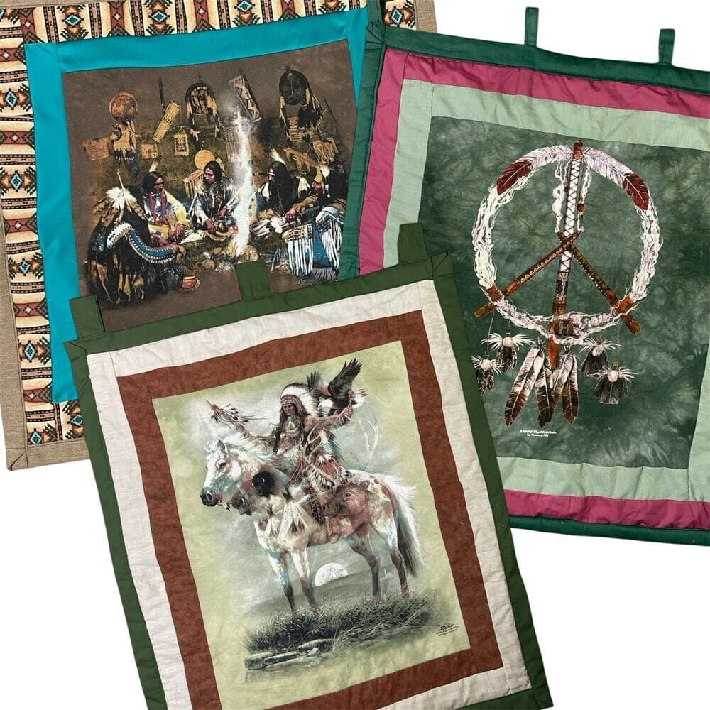 Set of 3 The Mountain Art Wall Hangings Quilted Cotton Tapestry Panels