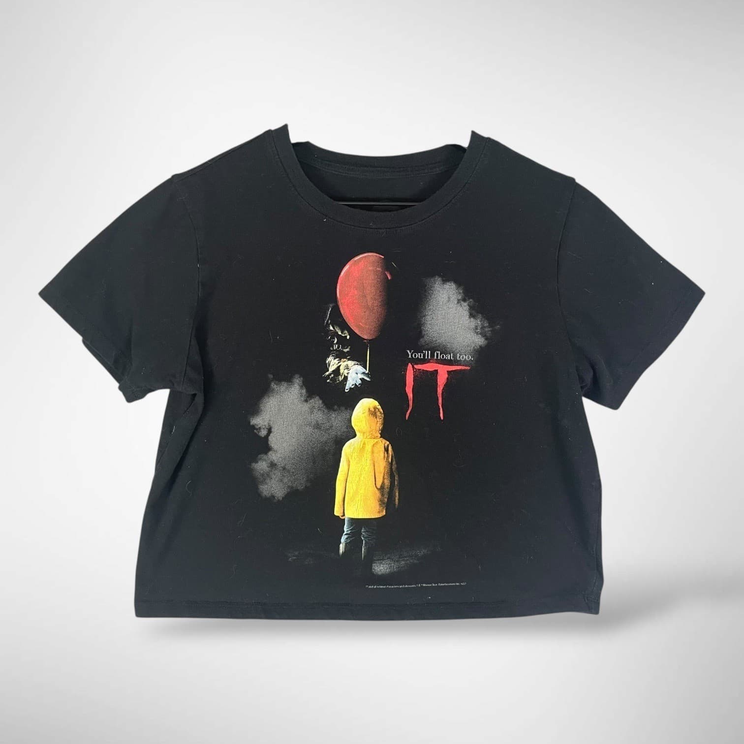 IT Movie Pennywise Graphic Crop Top Black "Youll Float Too" Horror Fan Shirt