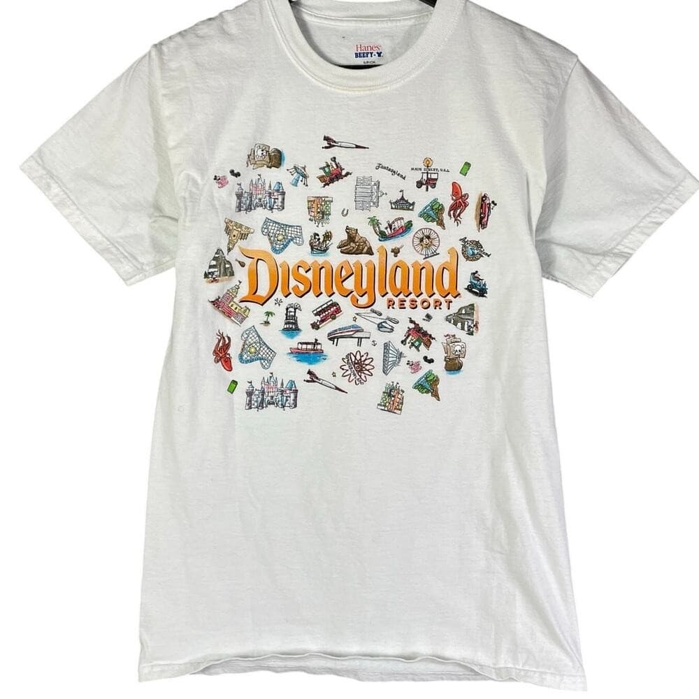 Disneyland Attractions Timeline Shirt Small Disney Parks Graphic Tee White
