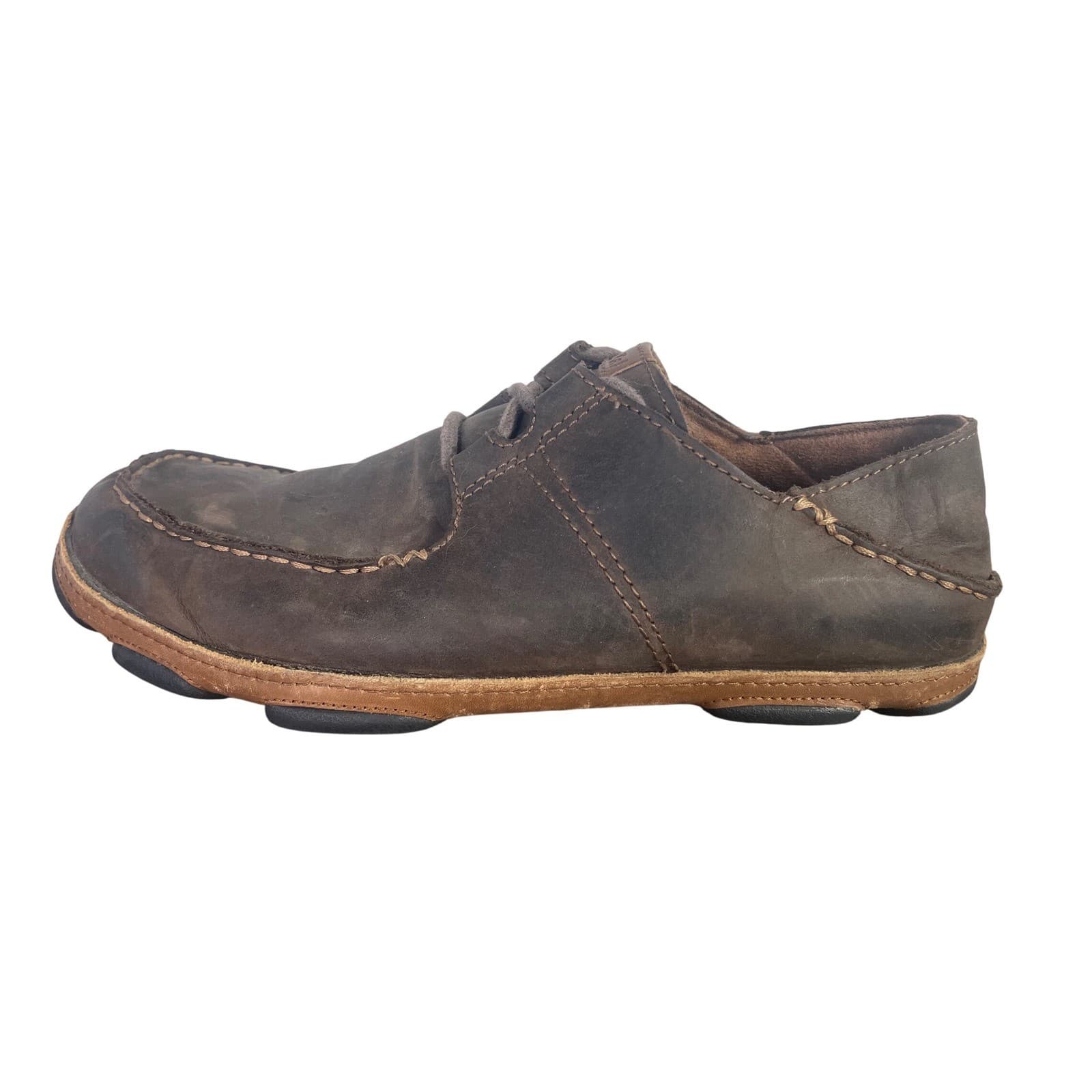 Olukai Ohana Lace-Up Nubuck Mens Brown Leather Shoes 10171-6333 Size 9.5