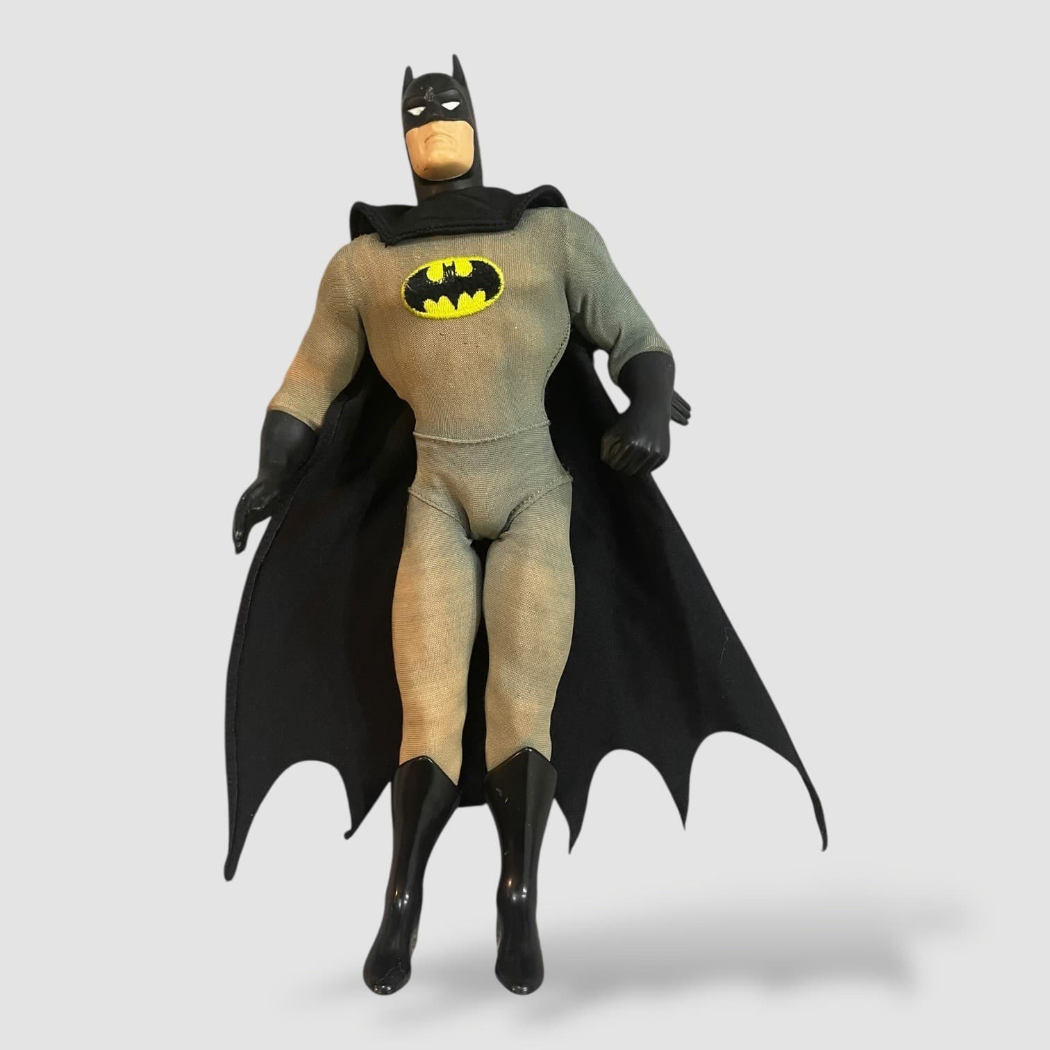 Vintage 1996 Batman Doll 12 Inch DC Comics Gray Suit Black Cape Action Figure