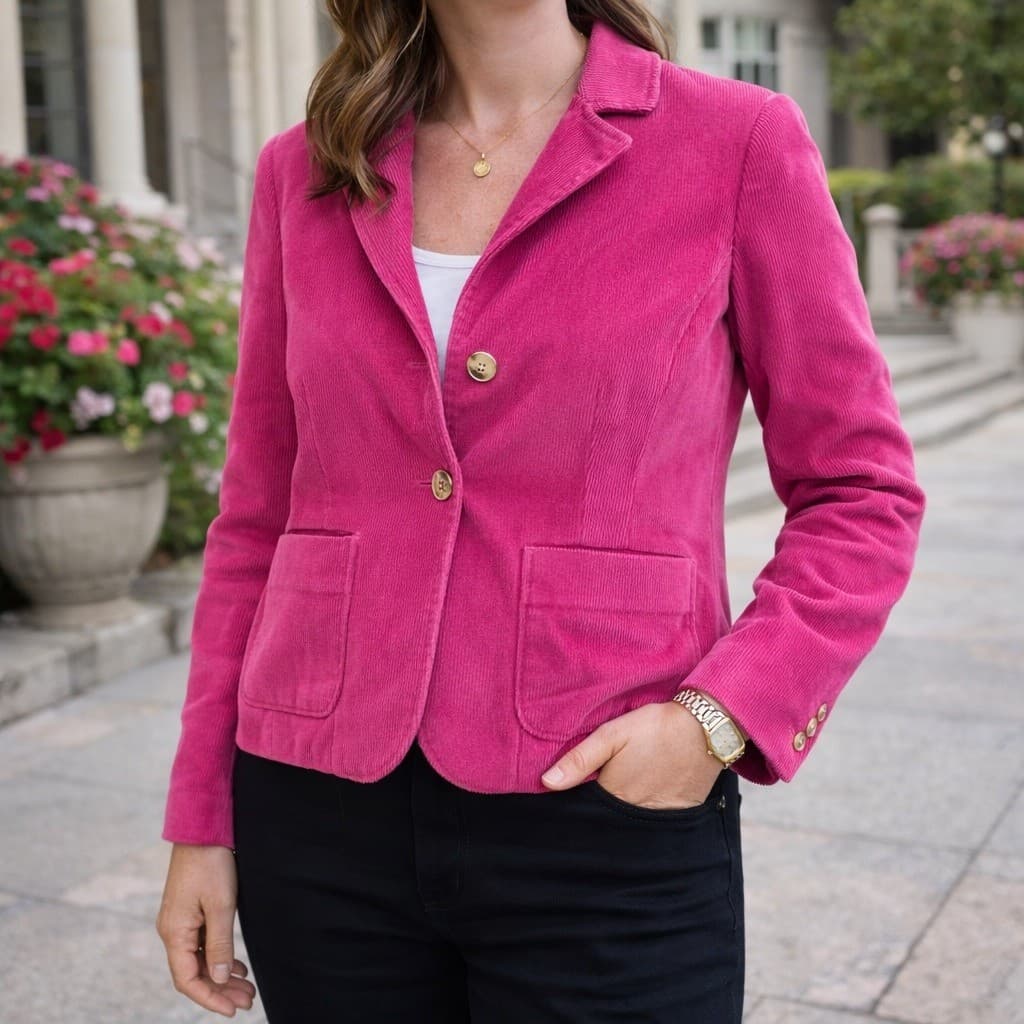 Vintage Doncaster Pink Corduroy Blazer Jacket M Gold Button Cropped