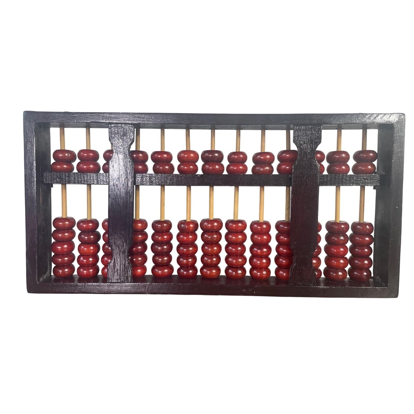 Vintage Chinese Abacus Wood 13 Column Red Black Beads Asian Math Decor