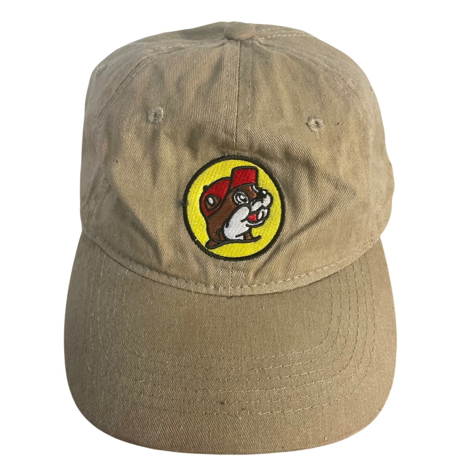Buc-ees Beaver Logo Khaki Tan Adjustable Dad Hat Mens Baseball Cap Cotton Twill