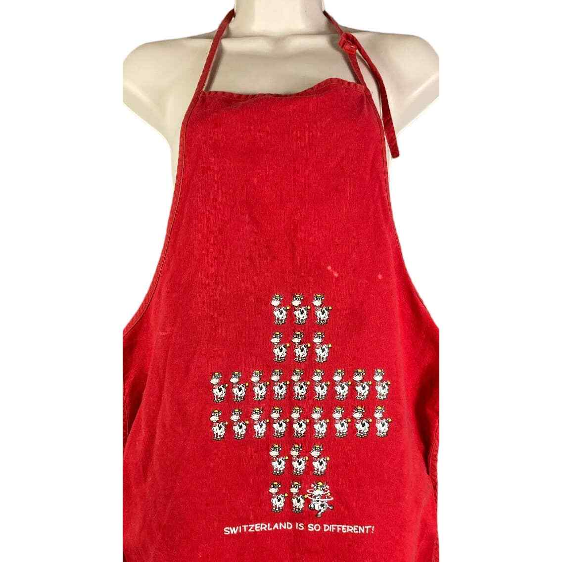 Swiss Apron Kitchen Vintage Hostess Red Sink Lace Geneve Cotfer Cook Cooking