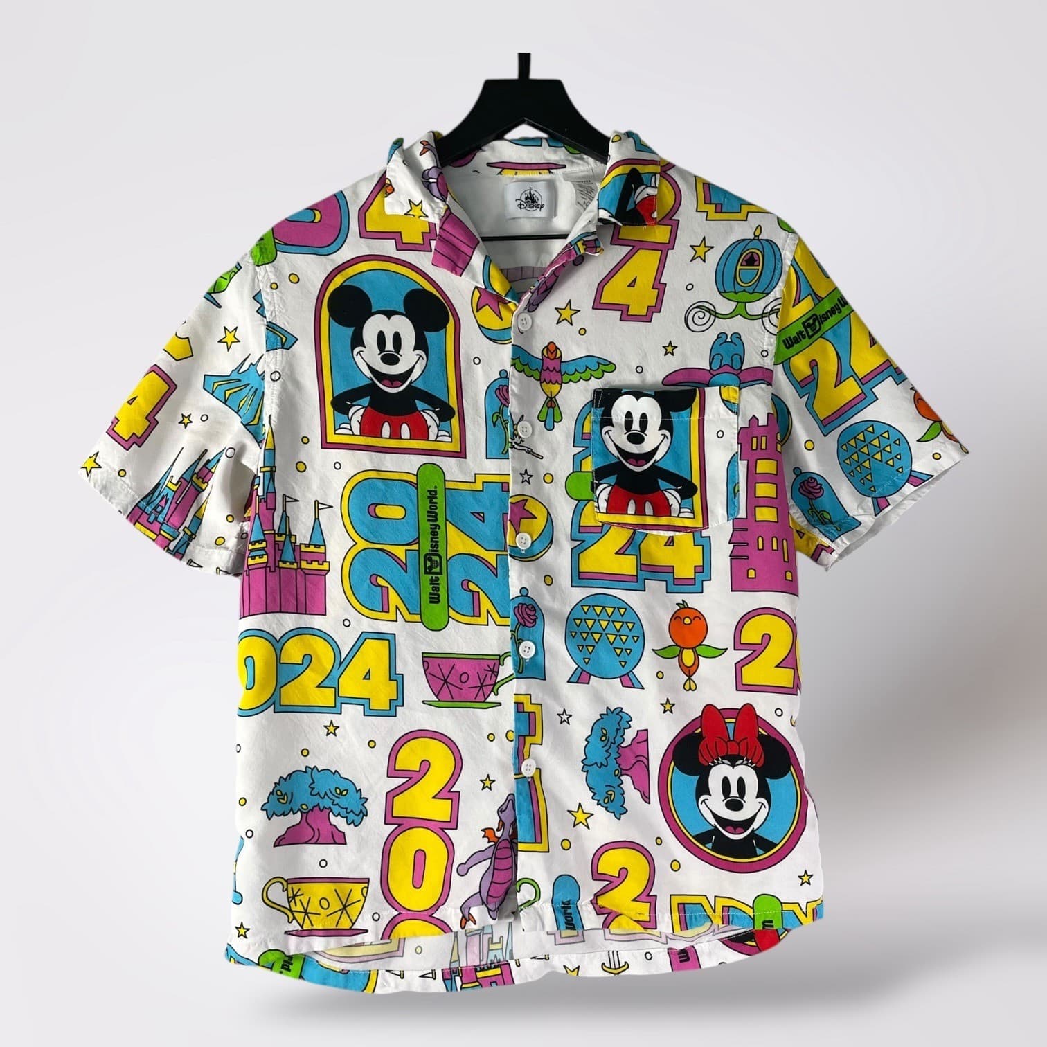 Disney Parks 2024 Mickey Minnie Button Shirt Womens Theme Park Graphic Top