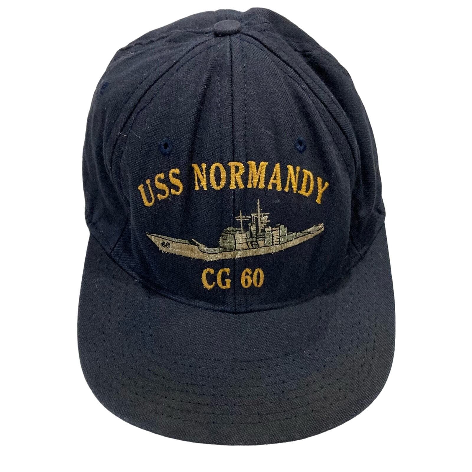 Vintage US Military USS Normandy CG-60 Embroidered Snapback Ball Cap Hat Blue