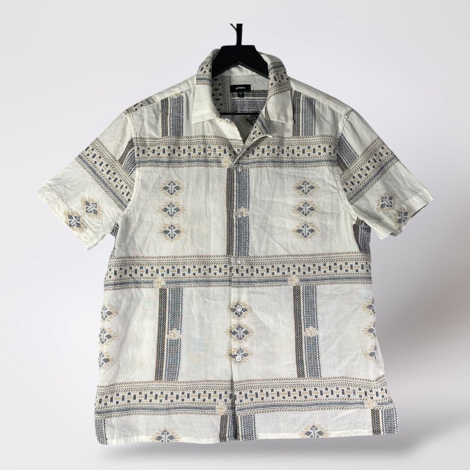 Express Mens Shirt Small Button Up Short Sleeve Pattern Casual