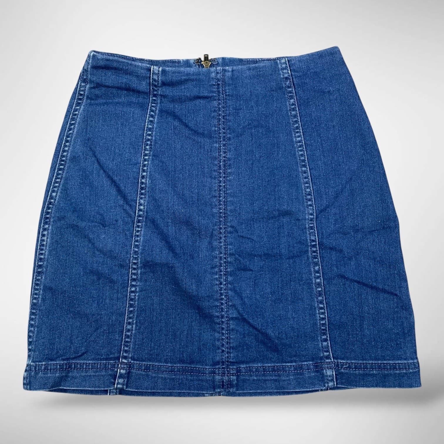 Free People Medium Blue Denim A-line Mini Skirt Back Zip Size 4