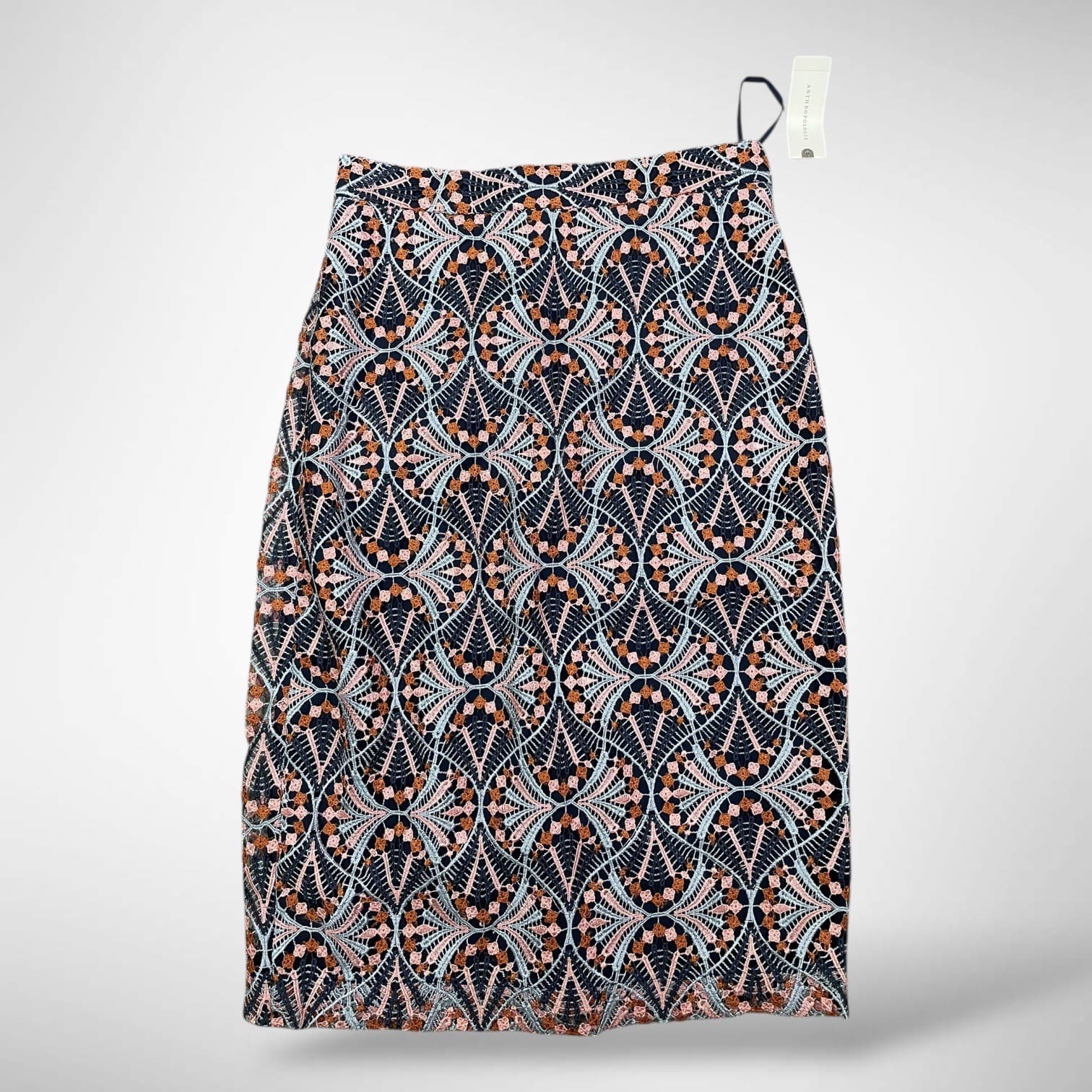 Anthropologie Moulinette Soeurs Embroidered Lace Skirt Navy Multi Size 0