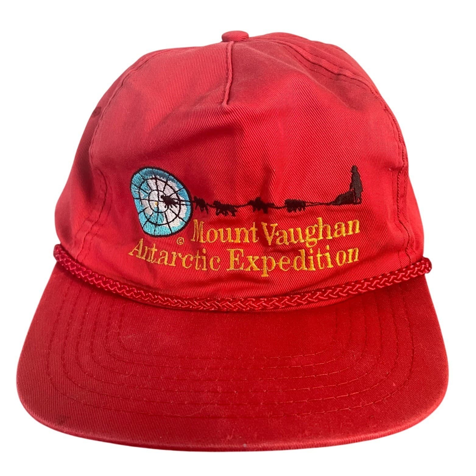 Vintage 1989 Mount Vaughan Antarctica Expedition Hat Rope Snapback Cap Red