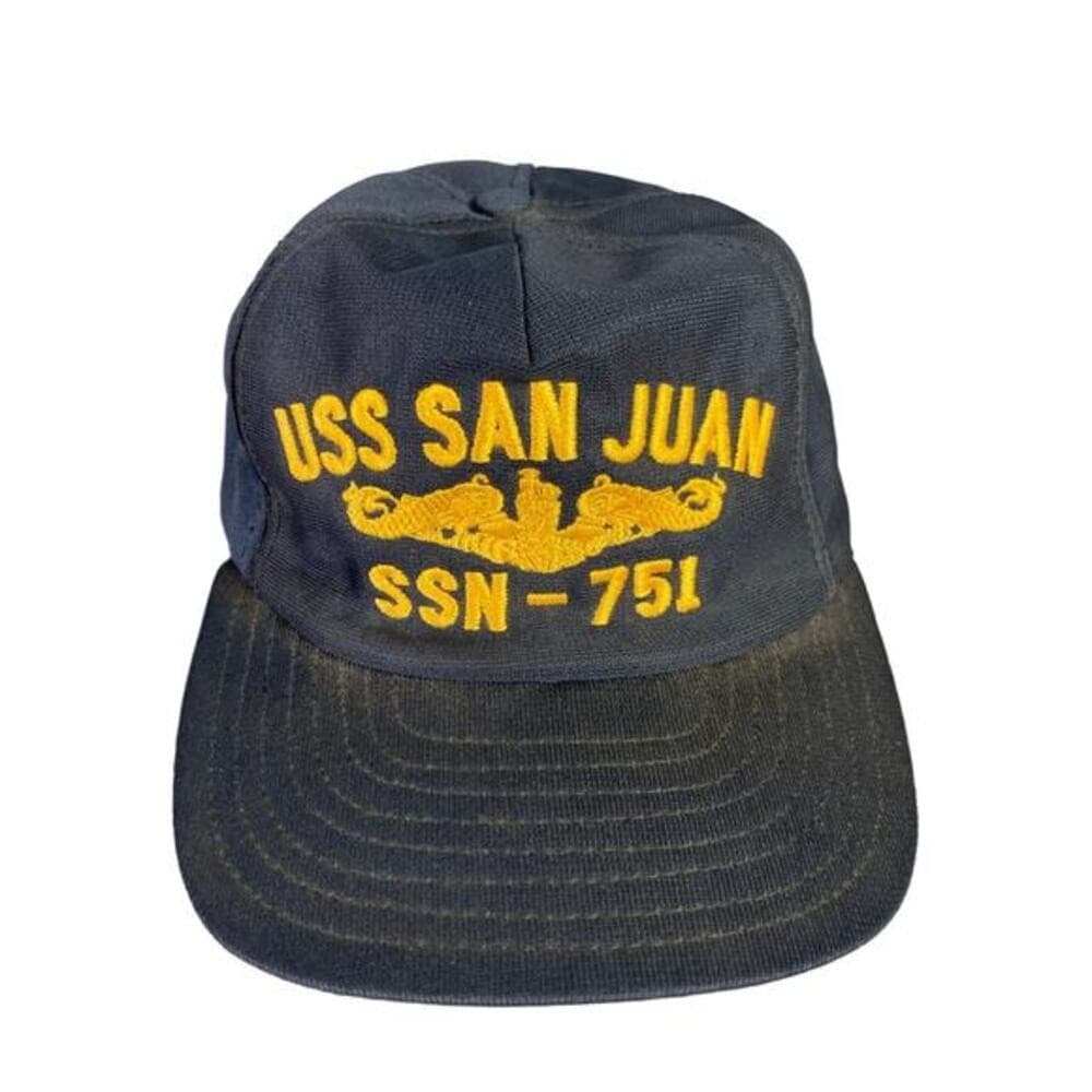 Vintage USS San Juan SSN-751 Navy Blue Snapback Hat Unisex Adult