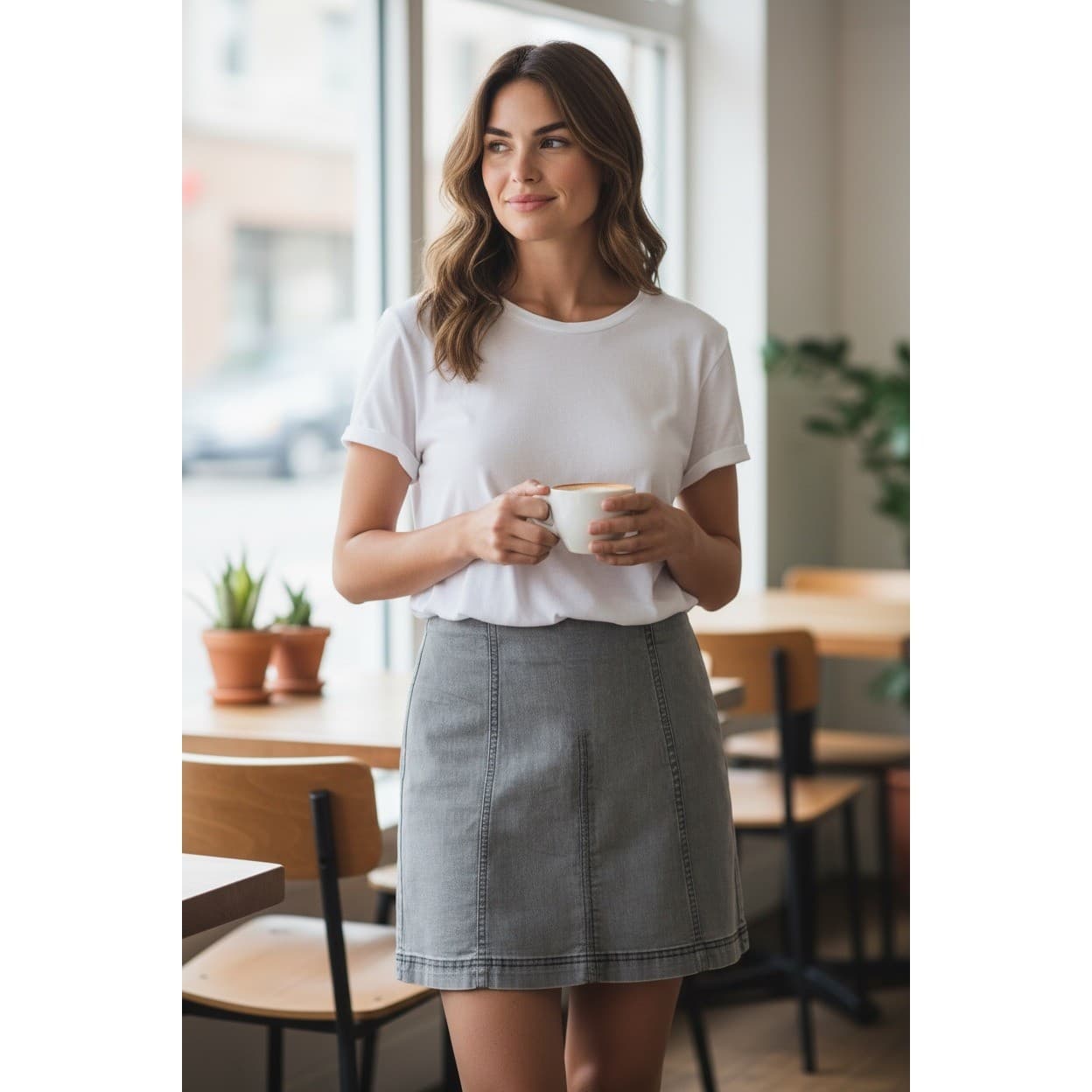Free People Mini Skirt Gray A Line Stretch Womens Size 6 Casual Denim