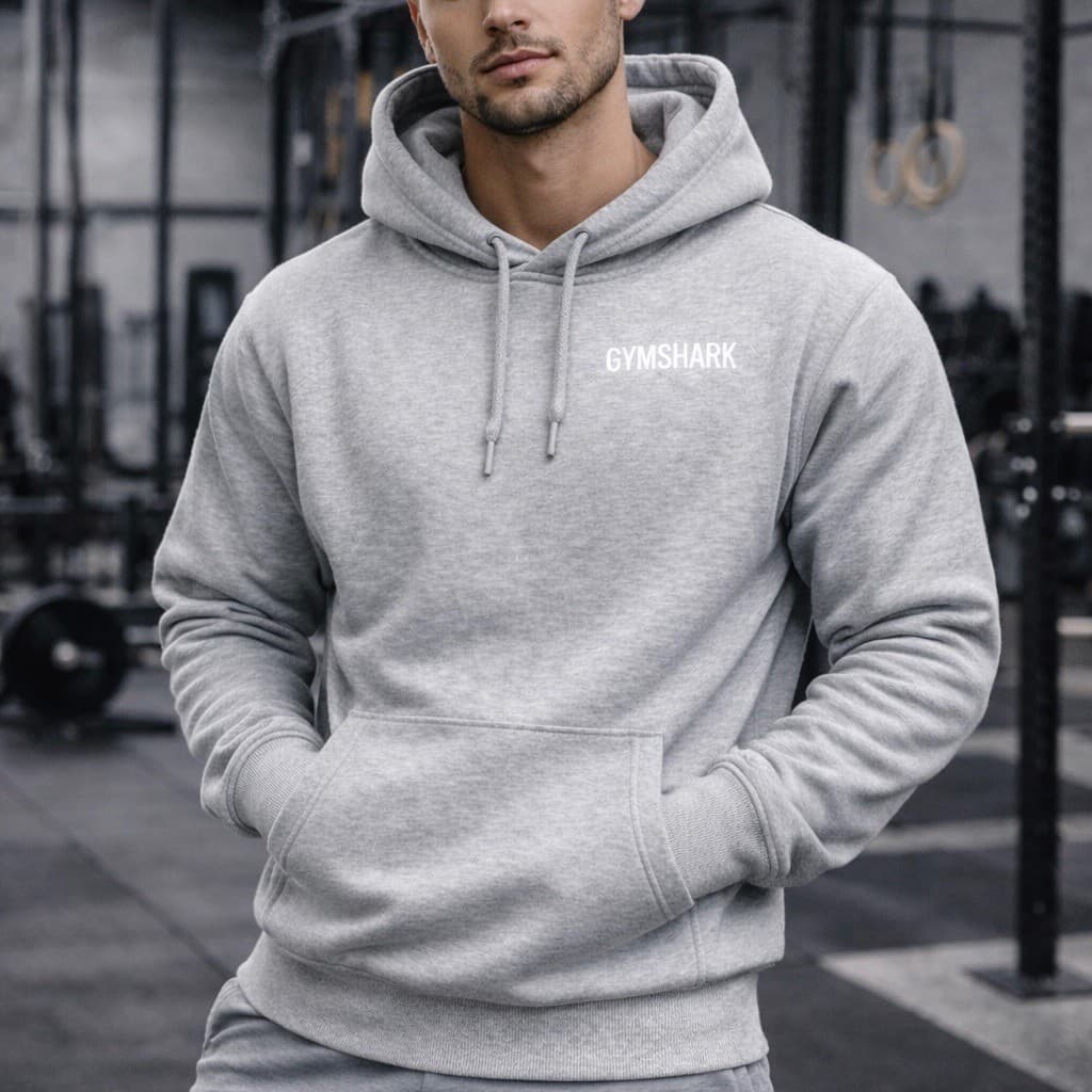 Gymshark Hoodie Mens Small Gray Pullover Logo Fleece Gym Sweatshirt