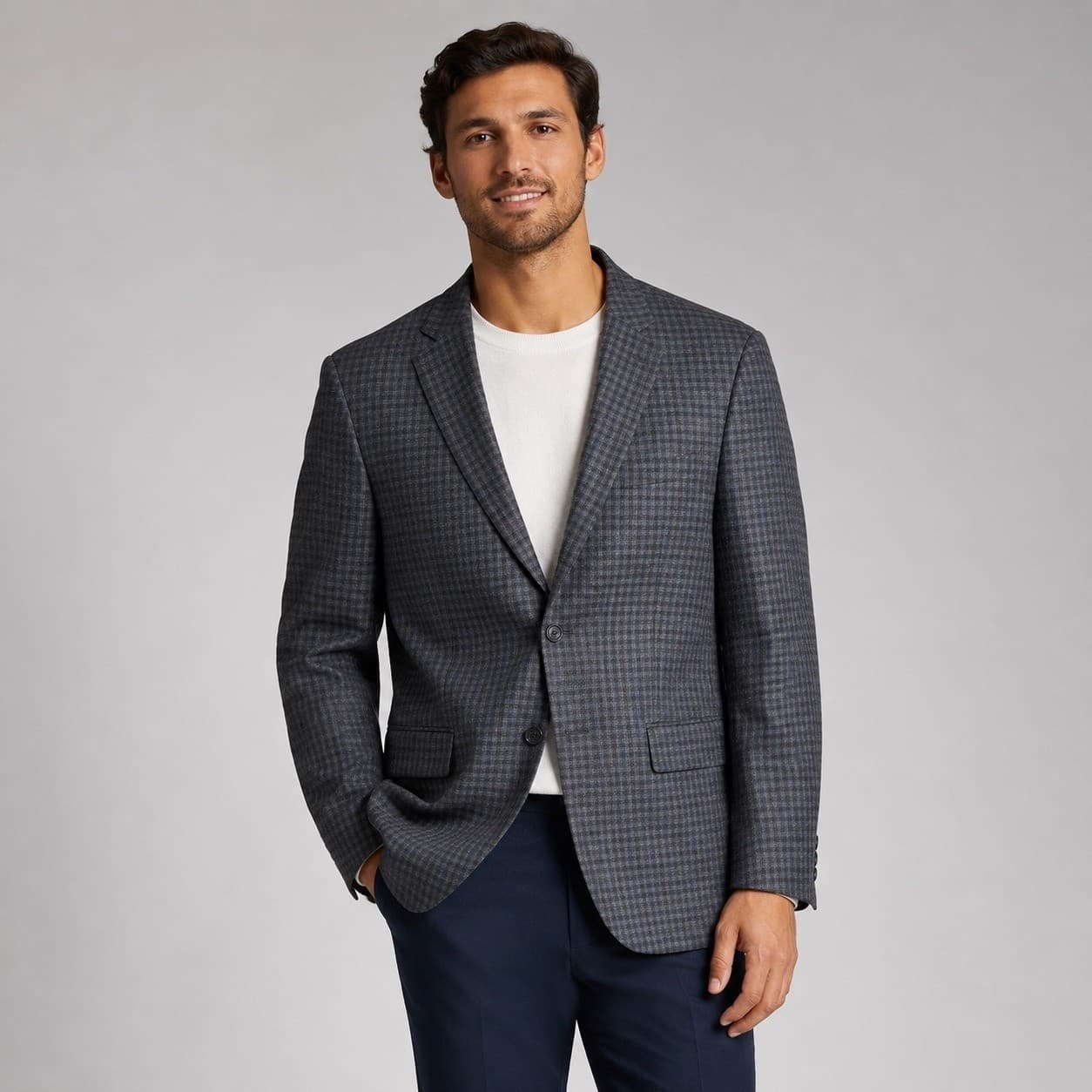 Peter Millar Sport Coat Mens 42R Gray Blue Plaid Wool Blazer Canada Two Button