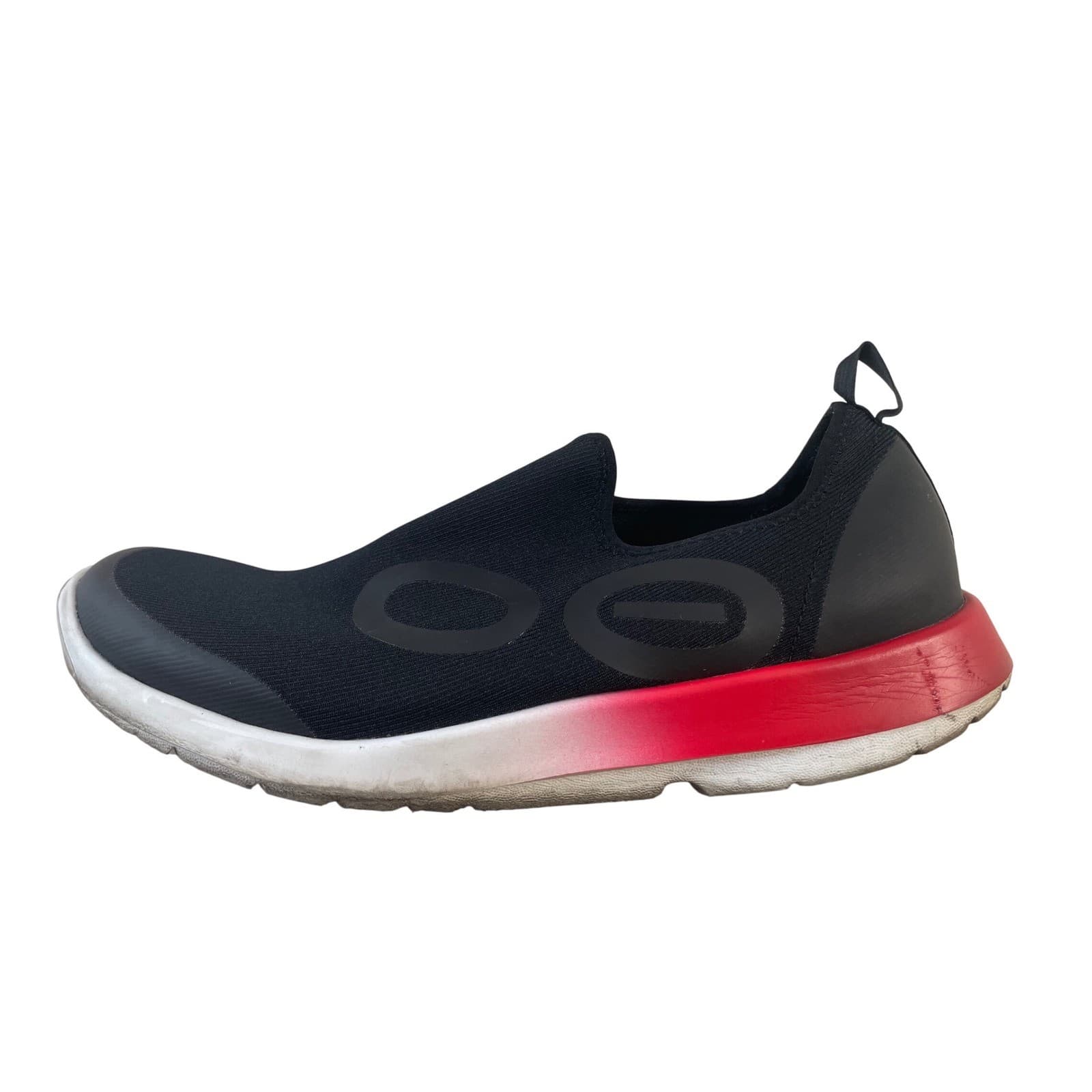 OOFOS OOmg Sport LS Low Shoes Mens 10.5 Black Red Recovery Slip On Sneakers