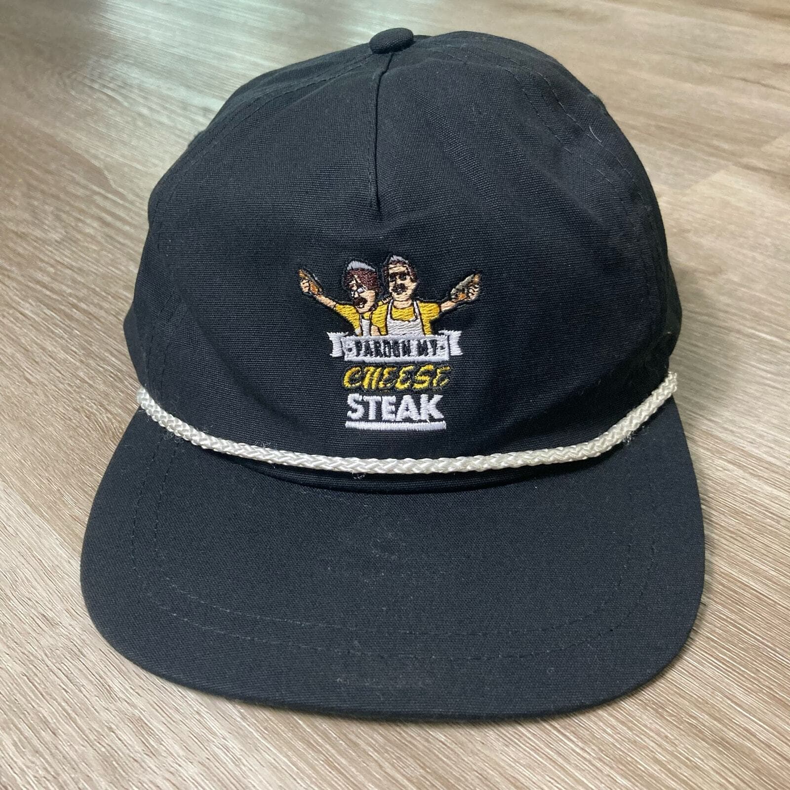 Pardon My Cheese Steak Black Rope Snapback Hat Unisex Adjustable