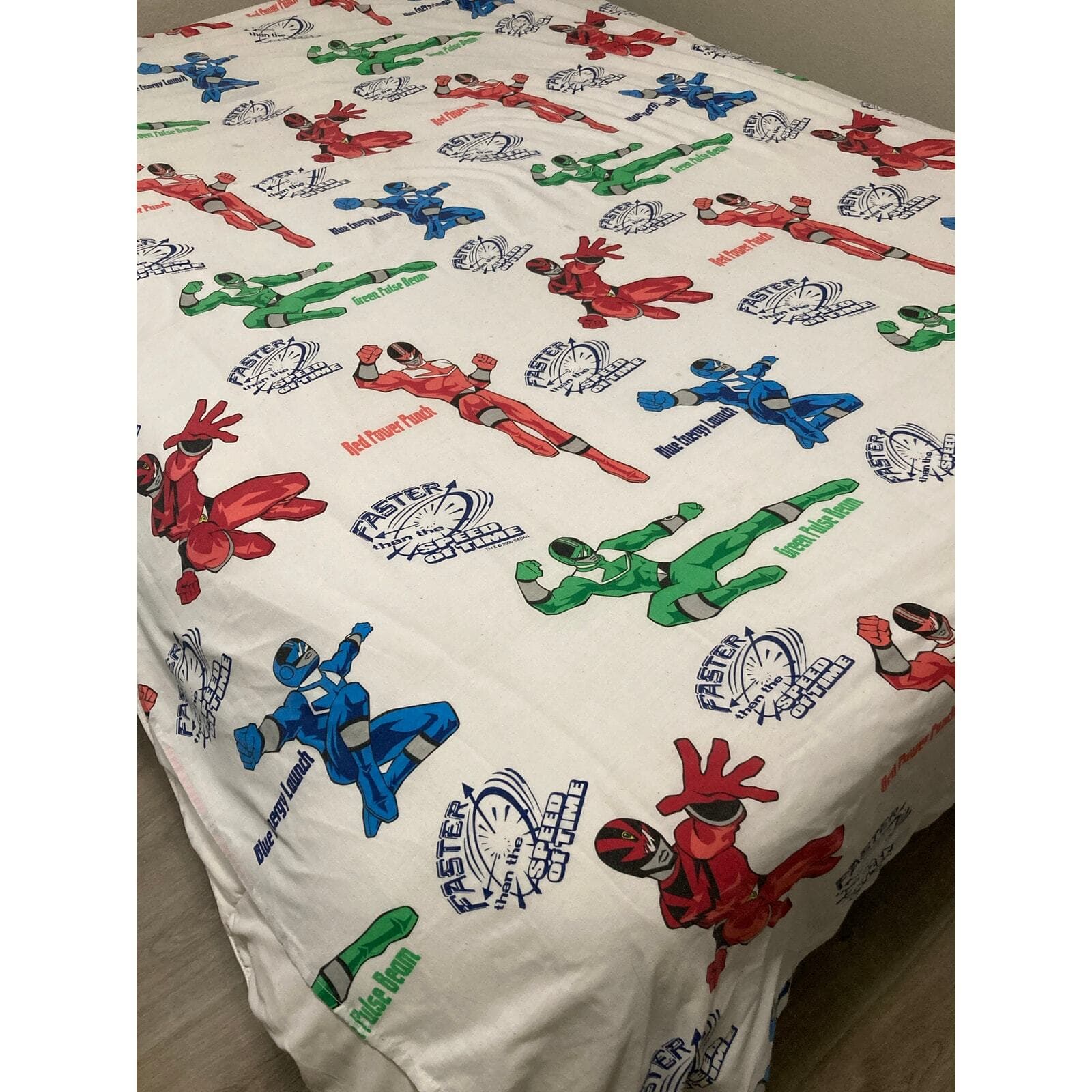 Vintage 2000 Power Rangers Twin Flat Sheet Saban Multicolor Kids Bedding 62 x 98