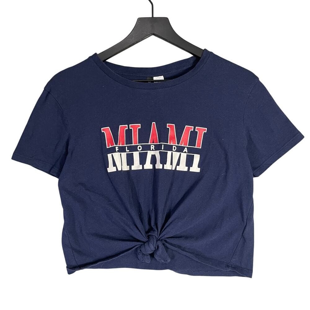 Divided by H&M Miami Florida Navy Graphic Knot Crop Tee Women's M Y2K Streetwear