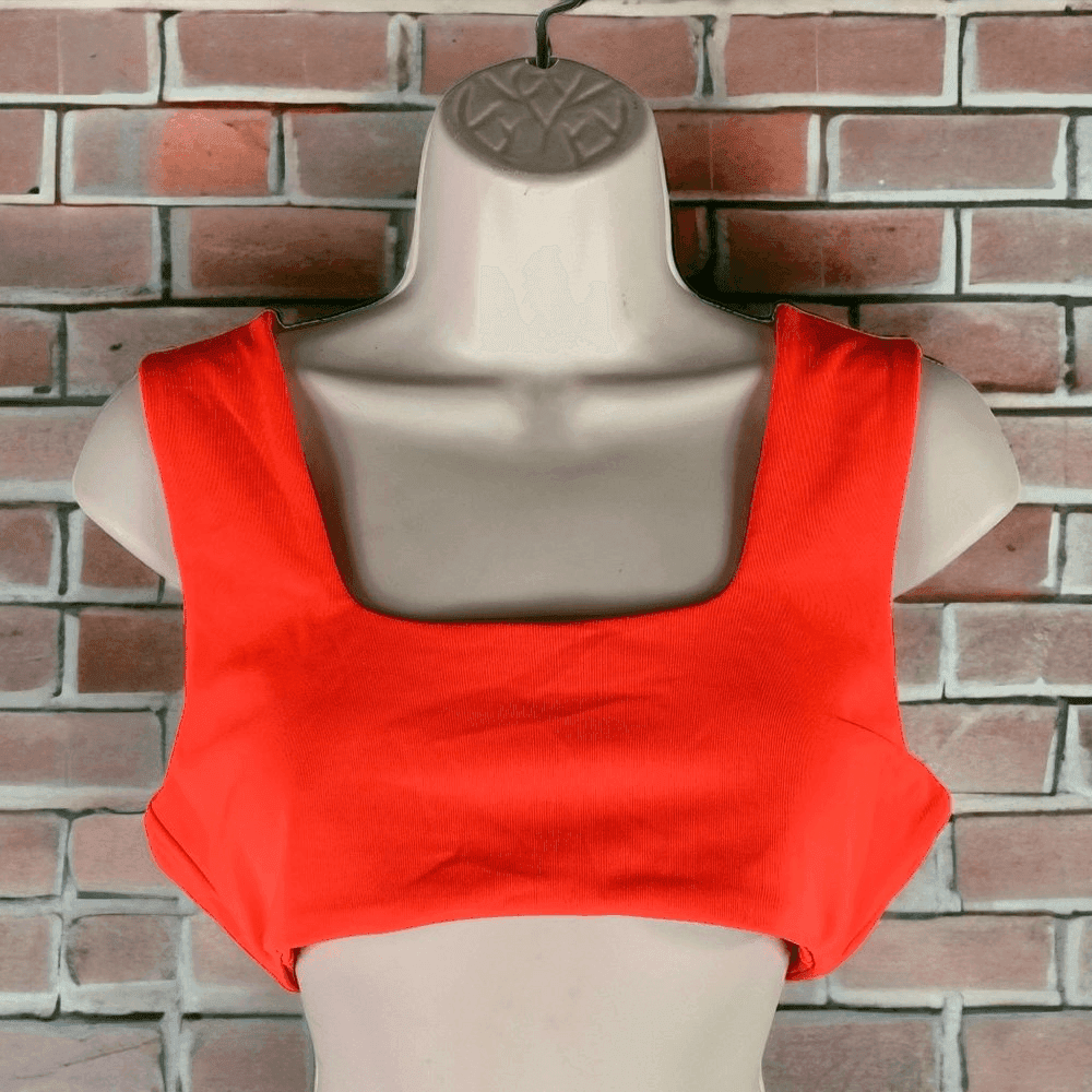 Orange Crop Top Womens L Square Neck Tank Stretch Fitted Summer Fashion