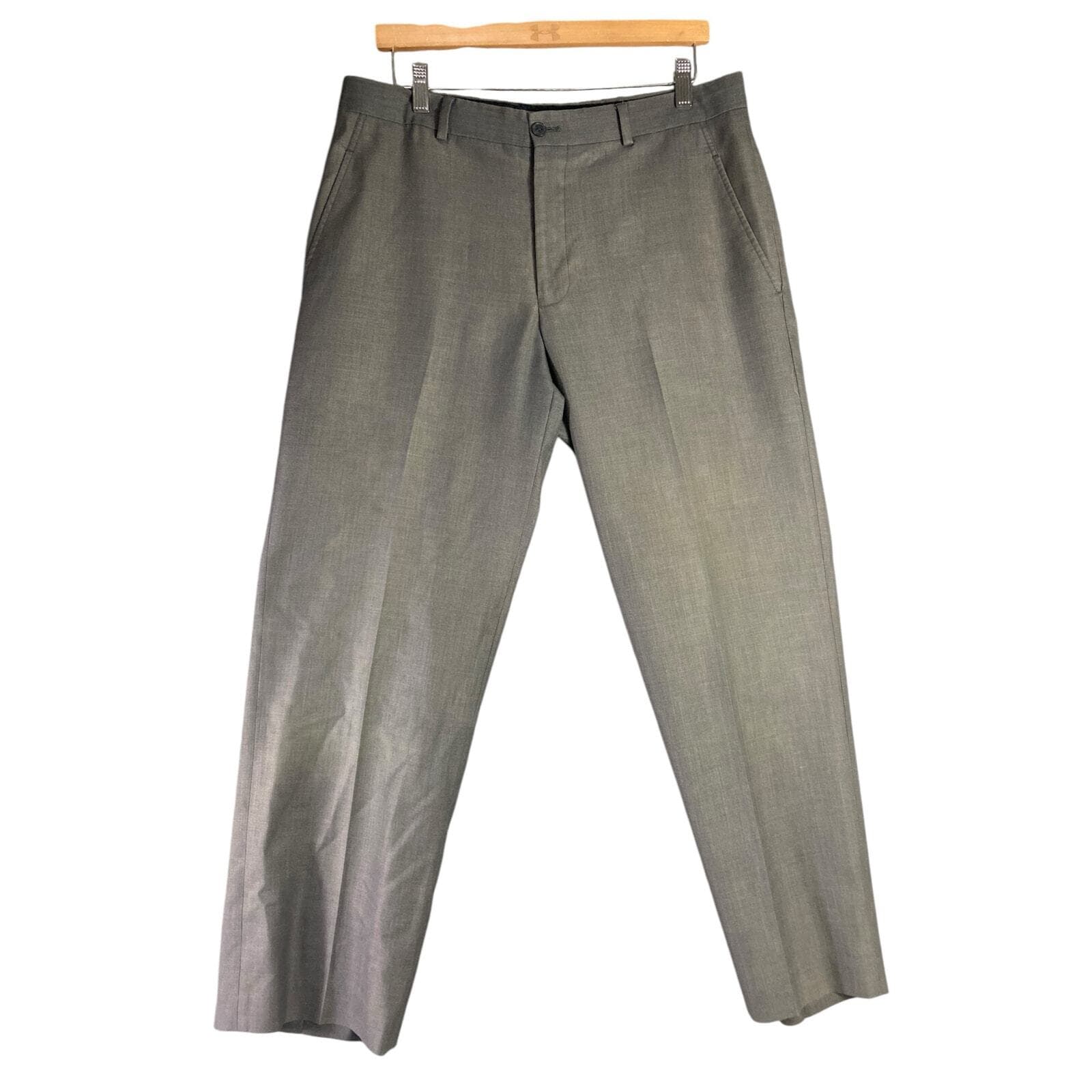 Mens Dress Pants Gray 34x29 Modern Fit Flat Front Work Office Business