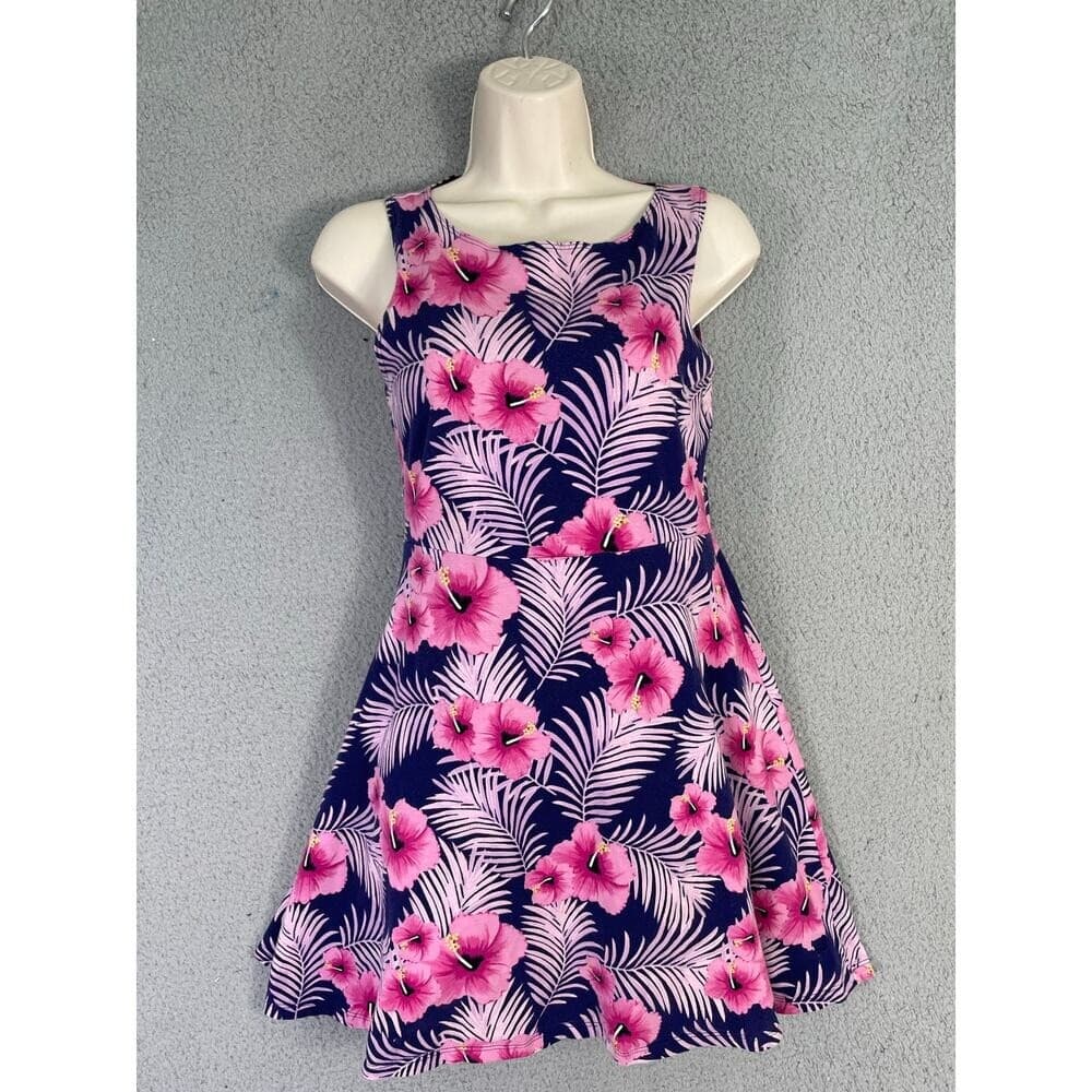 Victoria's Secret PINK Floral Open Back Skater Dress Navy Pink Tropical Size S