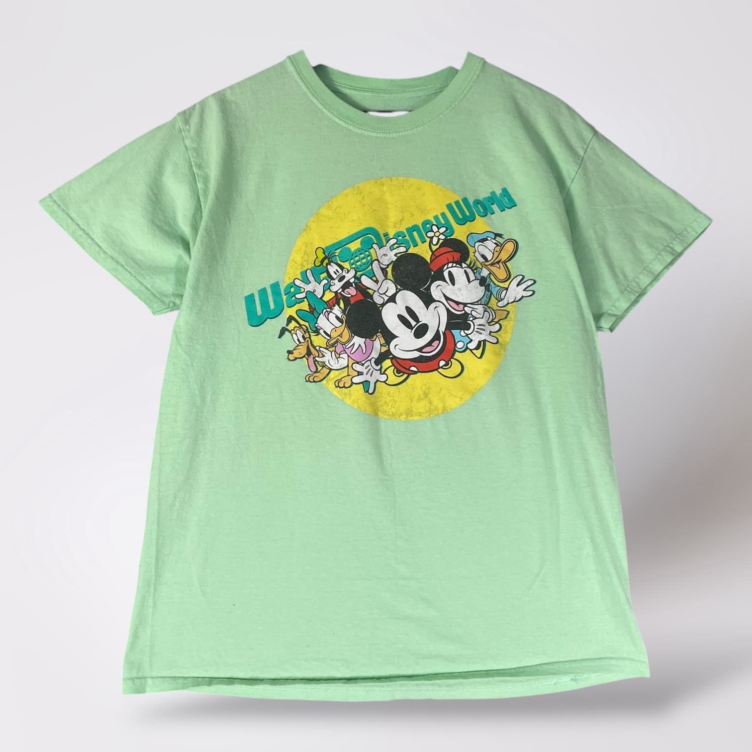 Disney World Mickey Minnie Pluto Goofy Shirt Mens L Green Graphic Tee Park