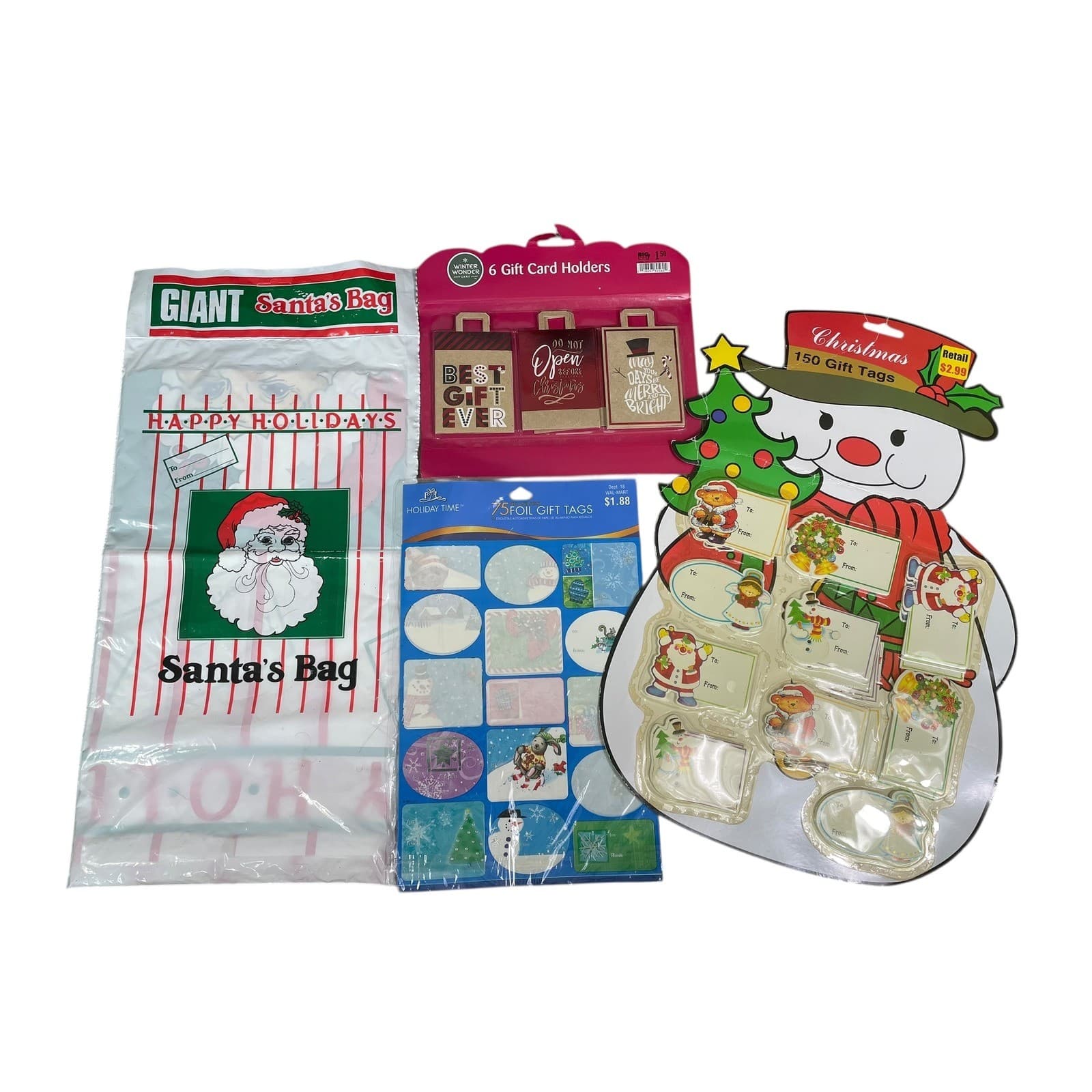 Vintage Christmas Stationery Set Santa Gift Bag Card Holders Tags Stickers Lot