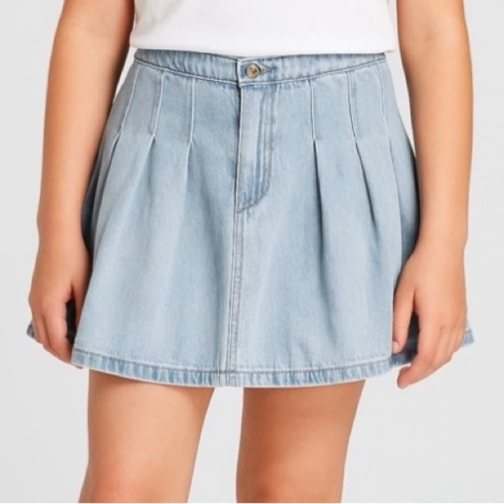 Forever 21 Kids Girls Pleated Denim Skirt Blue Size 13 Casual Spring Summer